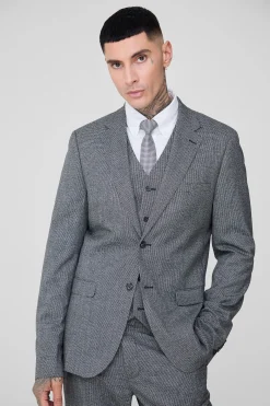 Tall Mini Dogtooth Single Breasted Slim Fit Suit Jacket | BoohooMAN UK