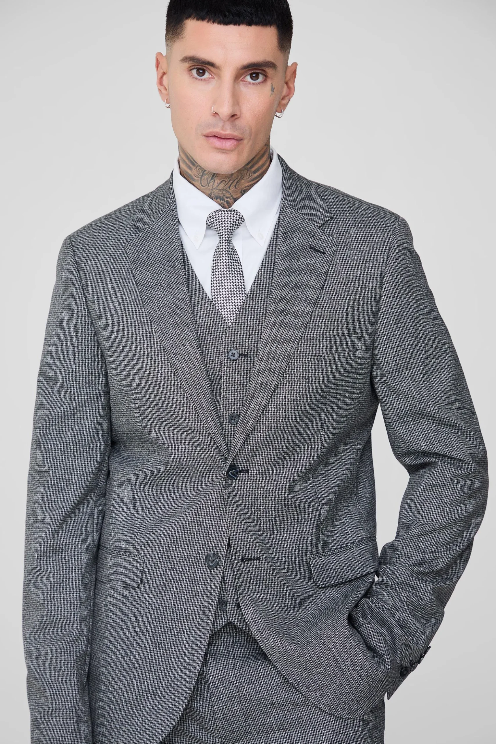 Tall Mini Dogtooth Single Breasted Slim Fit Suit Jacket | BoohooMAN UK