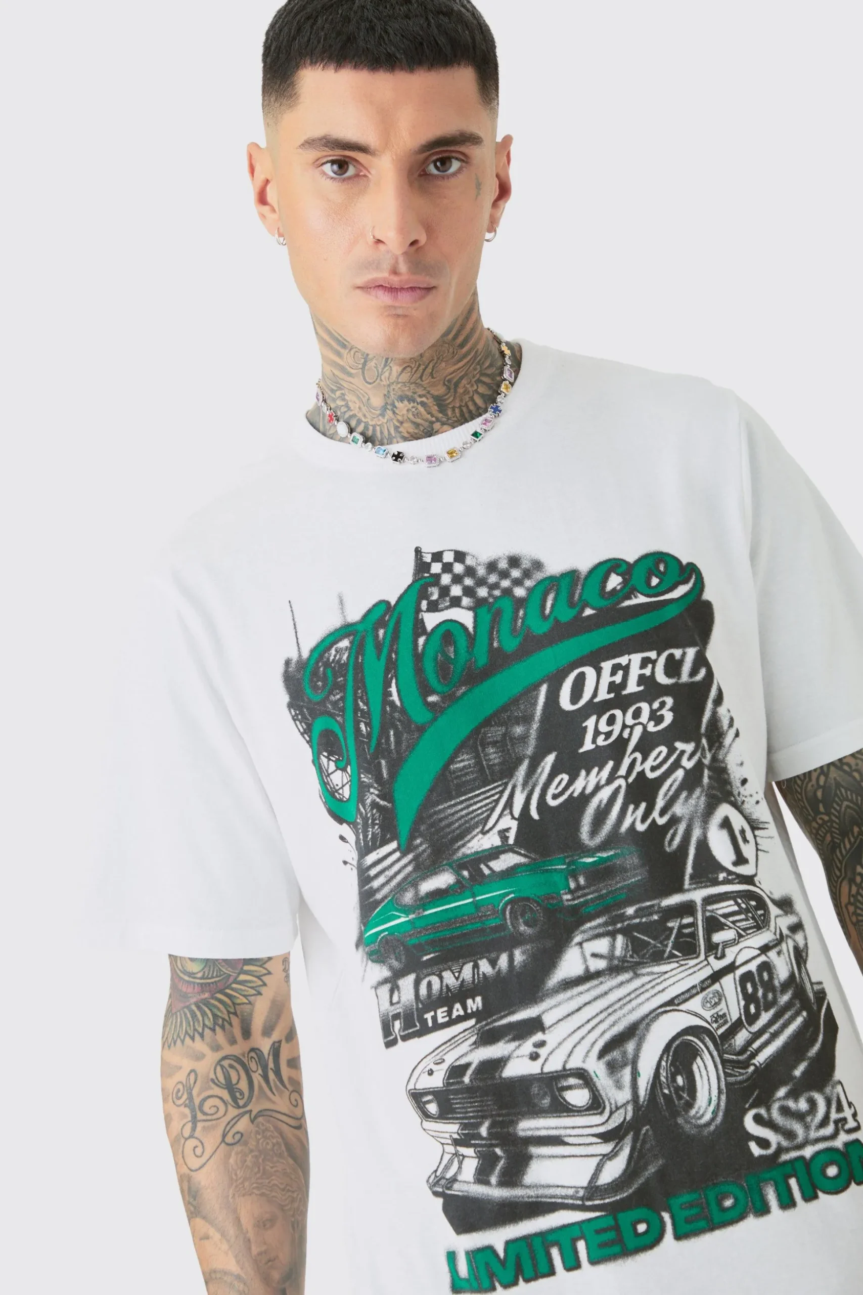 Tall Monaco Moto Print T-shirt | BoohooMAN UK