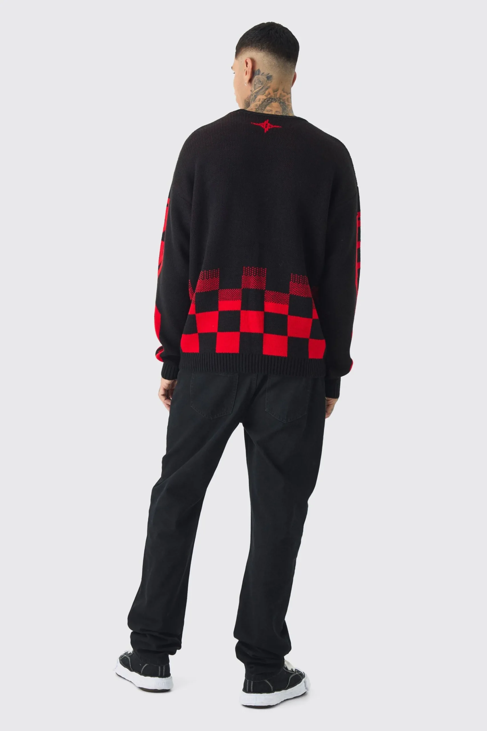 Tall Moto Crew Neck Knitted Jumper In Black | BoohooMAN UK