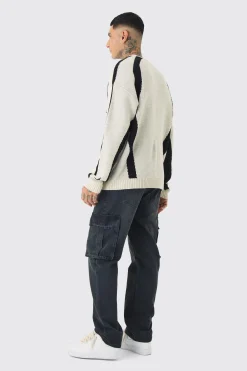 Tall Moto Crew Neck Knitted Jumper In Ecru | BoohooMAN UK