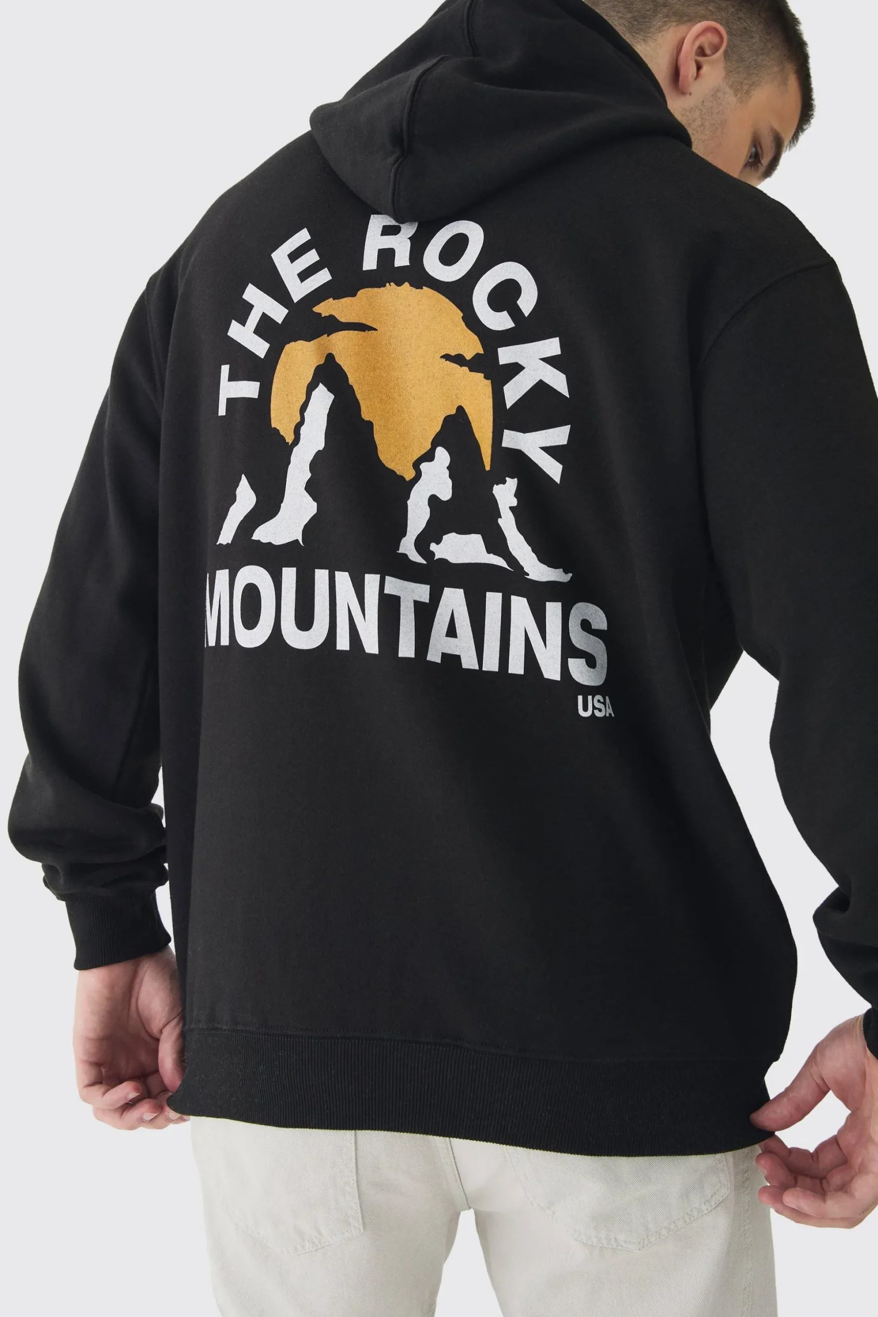 Tall Mountains Graphic Oversized Hoodie | BoohooMAN UK