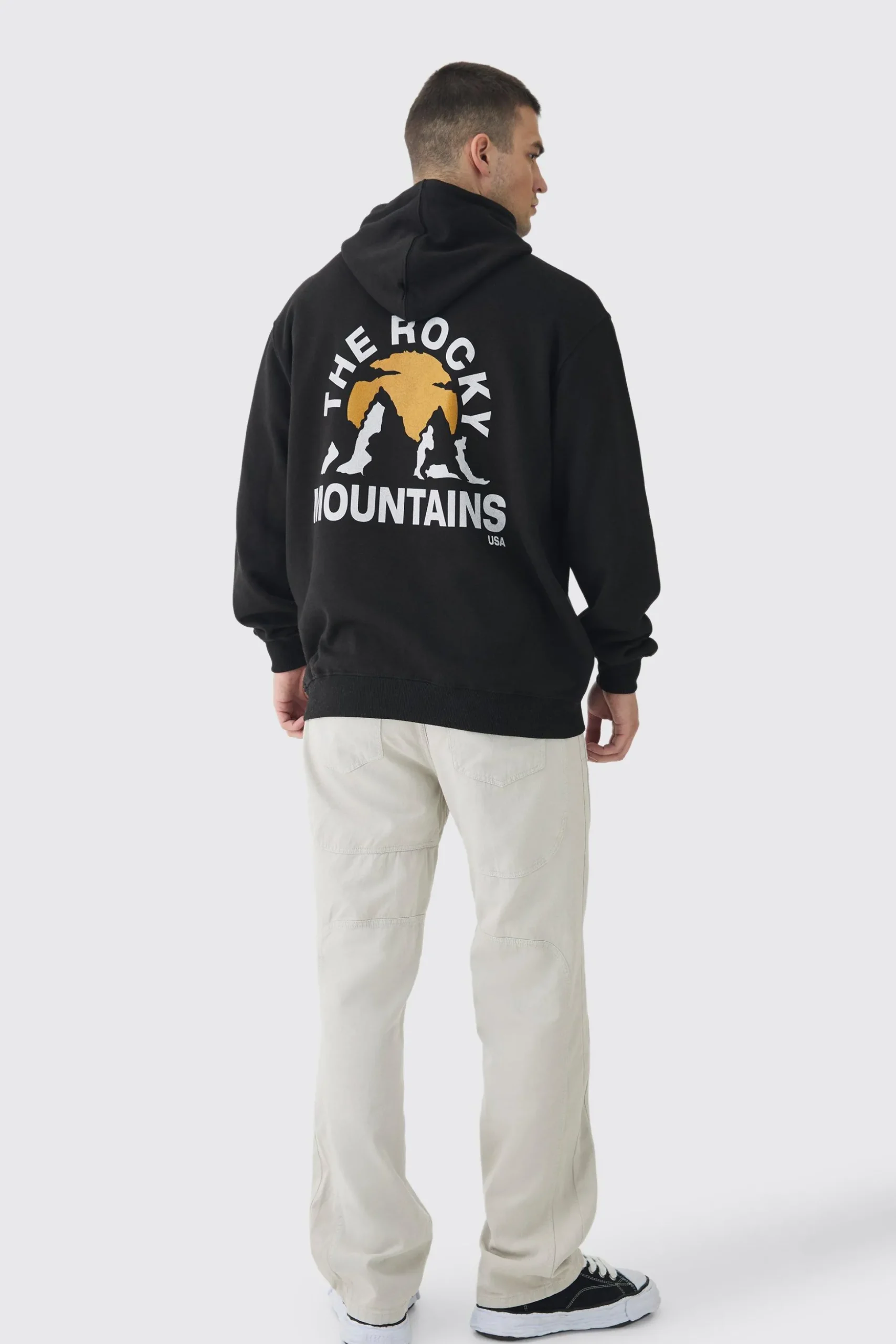 Tall Mountains Graphic Oversized Hoodie | BoohooMAN UK