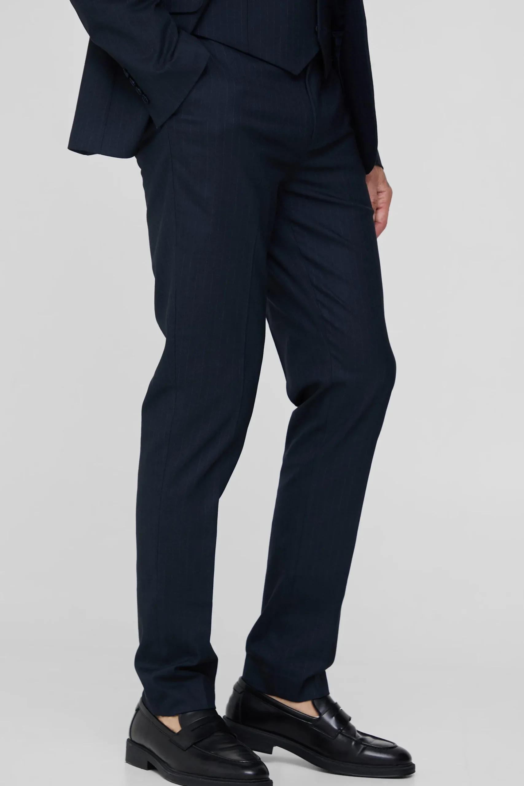 Tall Navy Pinstripe Slim Fit Suit Trouser | BoohooMAN UK
