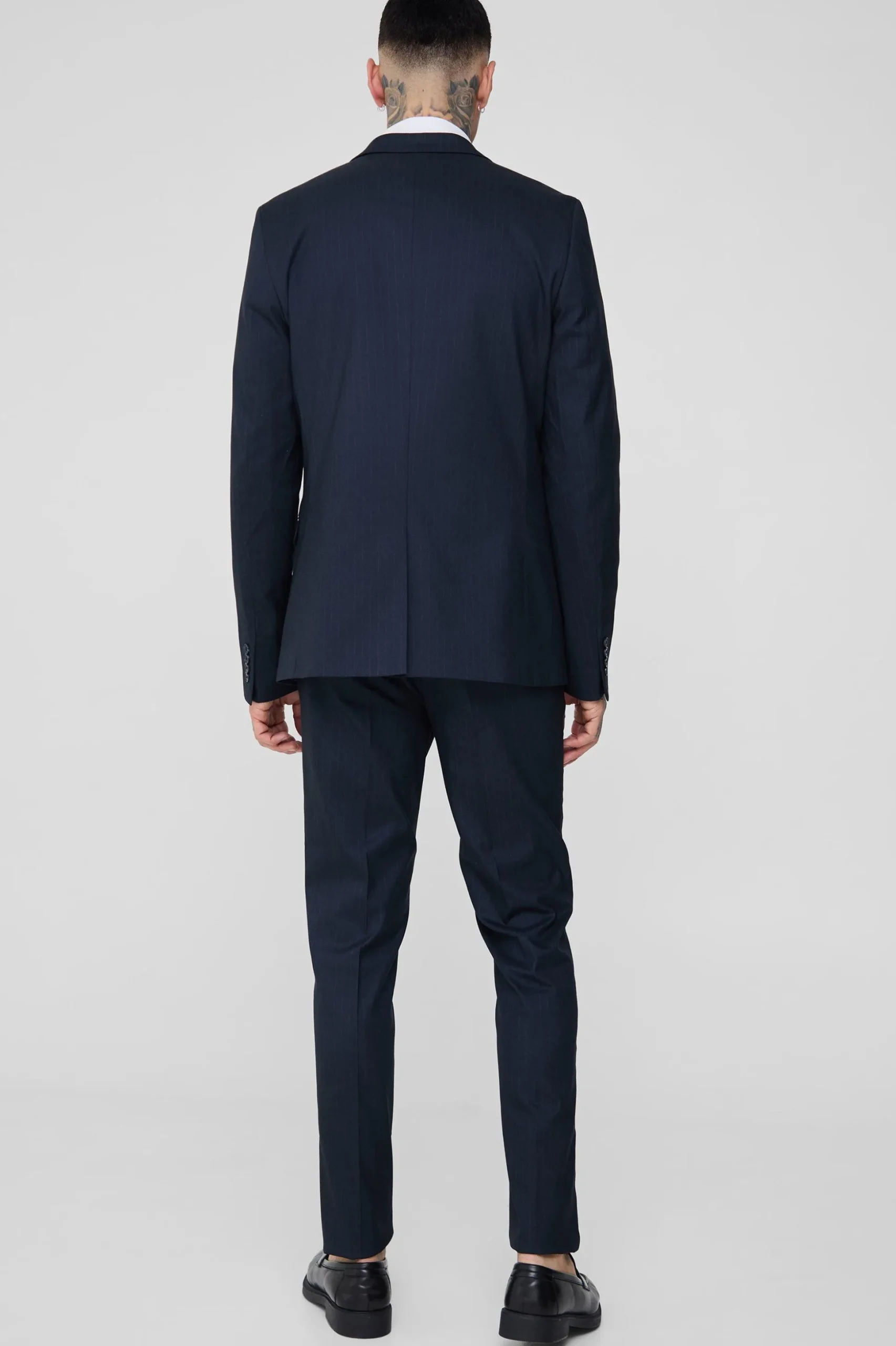Tall Navy Pinstripe Slim Fit Suit Trouser | BoohooMAN UK