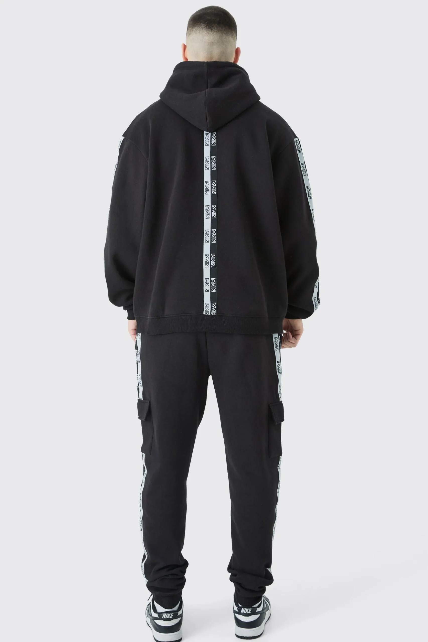 Tall Official Man Tape Cargo Hooded Tracksuit | BoohooMAN UK