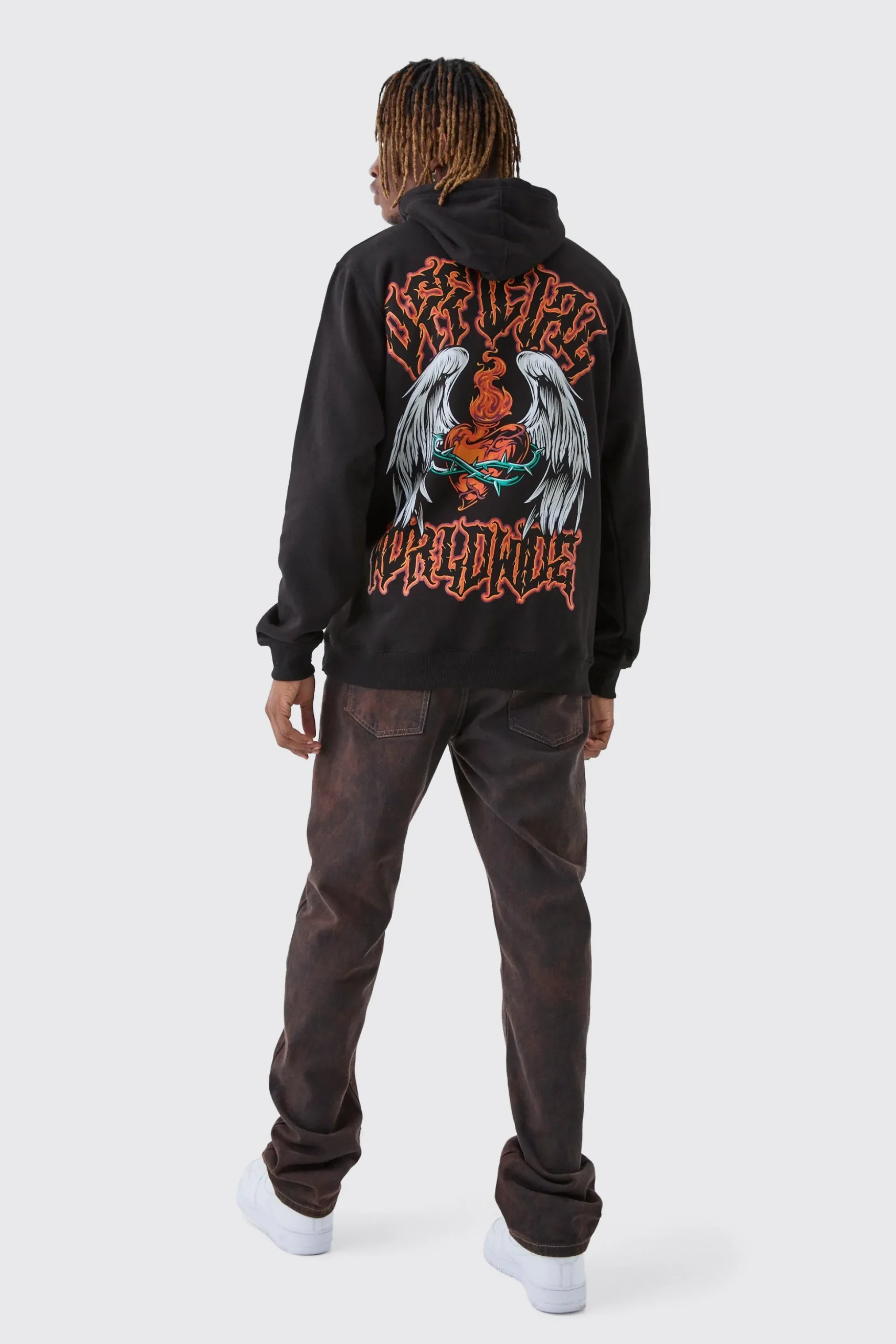 Tall Official Worldwide Back Printed Oversized Hoodie | BoohooMAN UK