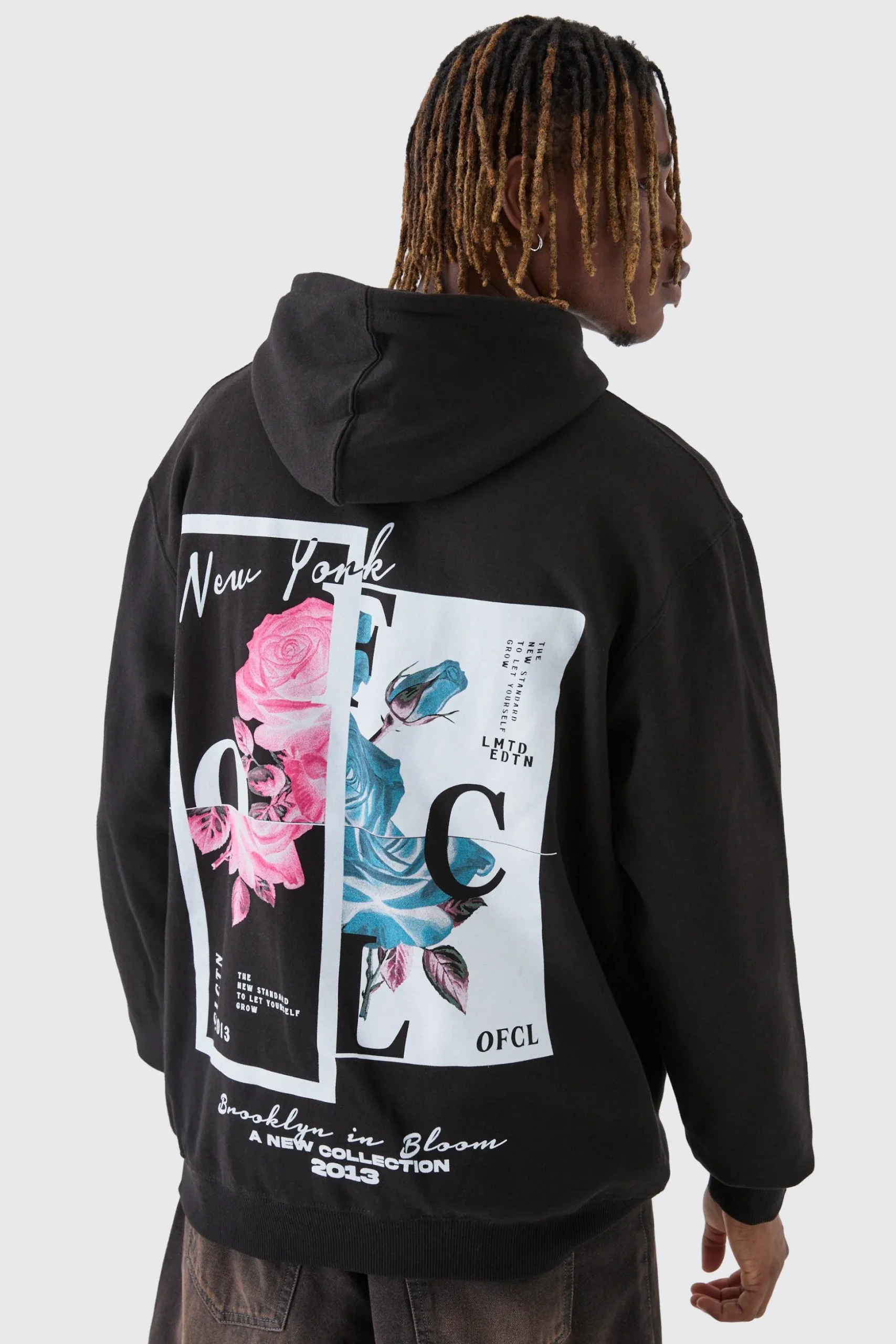 Tall Overdyed Spliced Floral Graphic Oversized Hoodie | BoohooMAN UK