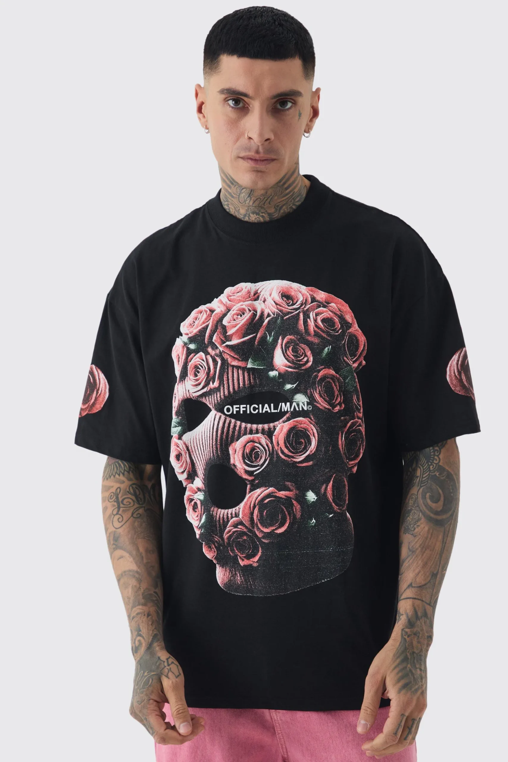 Tall Oversized Acid Wash Official Man Balaclava Print T-shirt | BoohooMAN UK