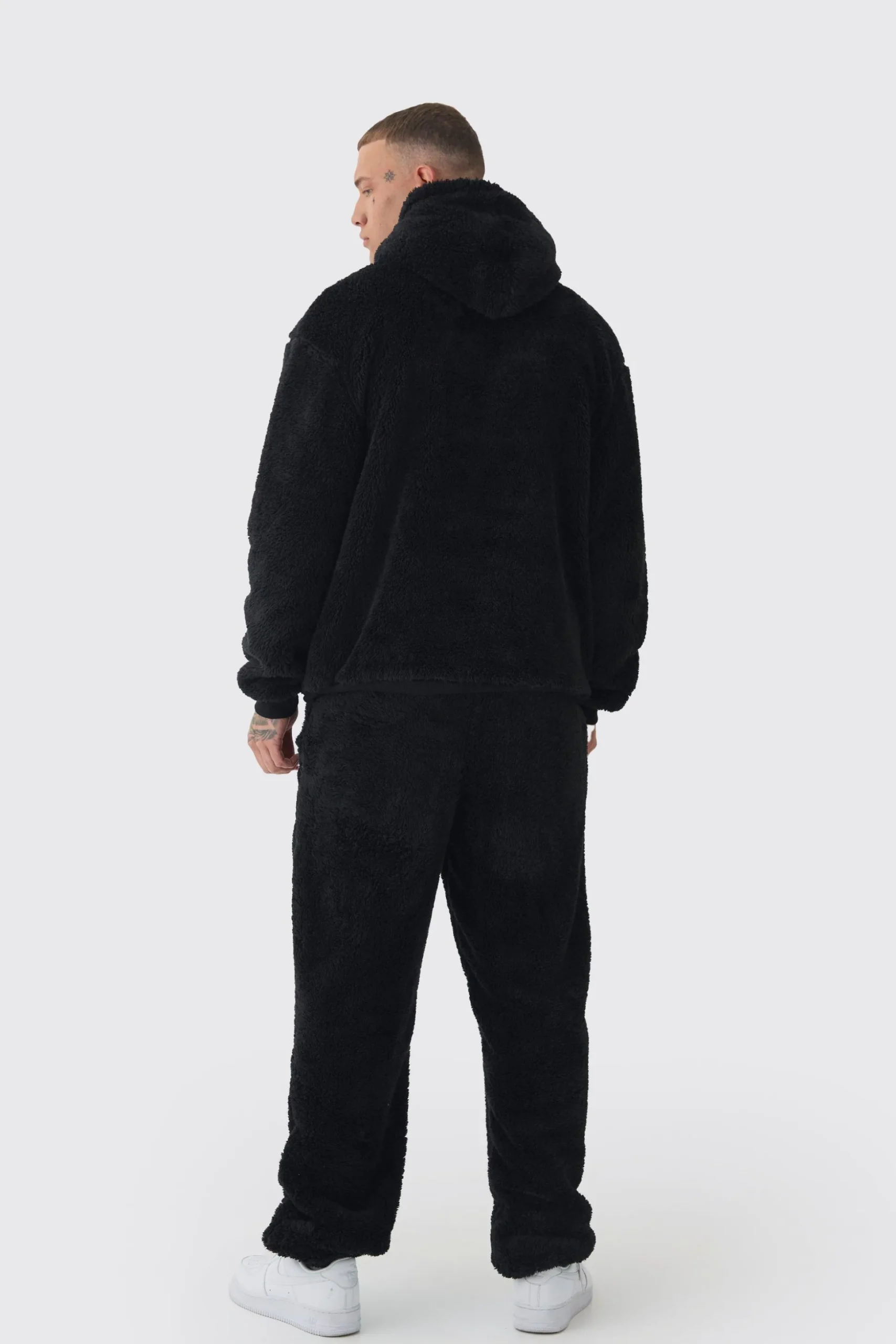 Tall Oversized Borg Embroidered Hooded Tracksuit | BoohooMAN UK