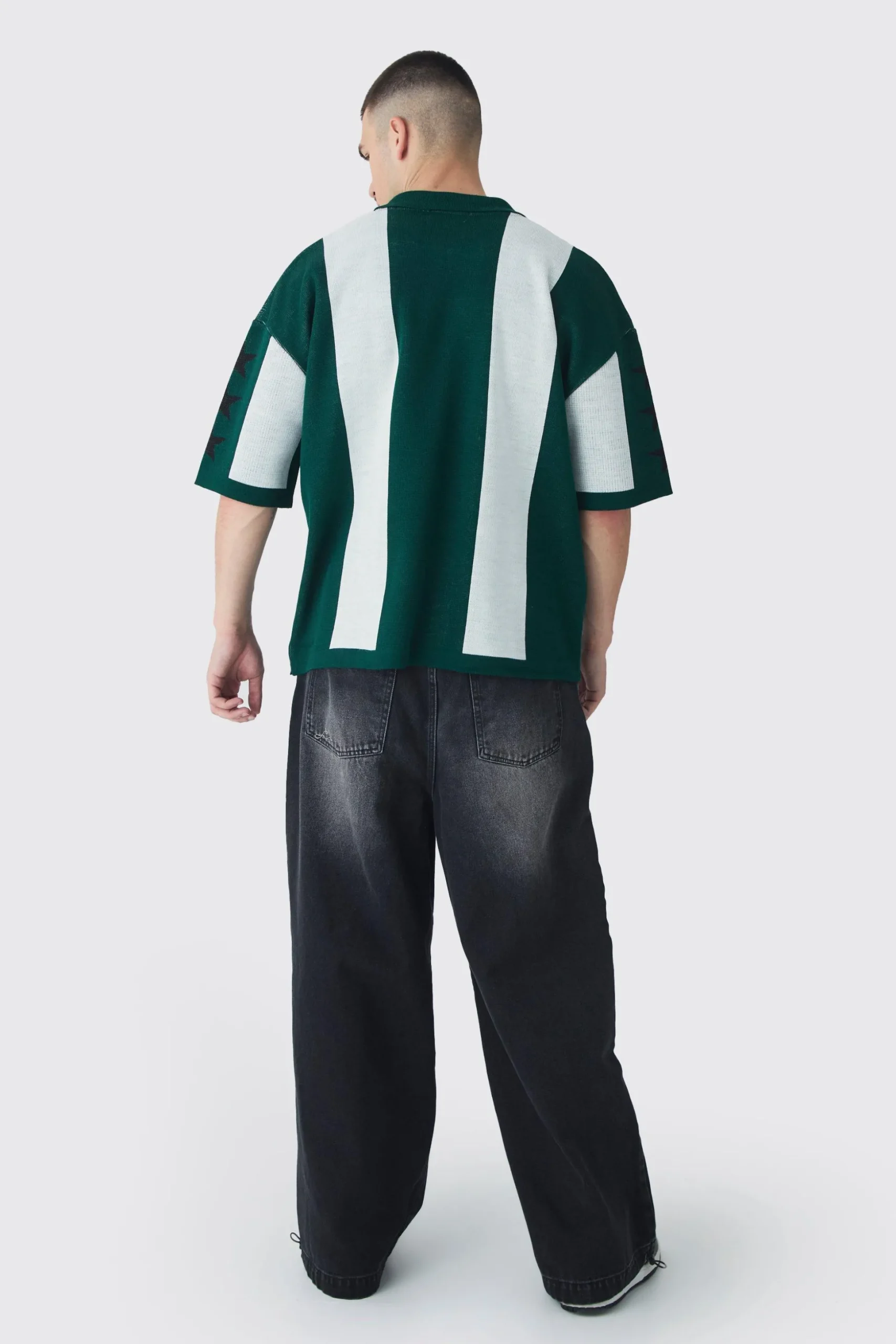 Tall Oversized Boxy Football Knitted Polo Shirt | BoohooMAN UK