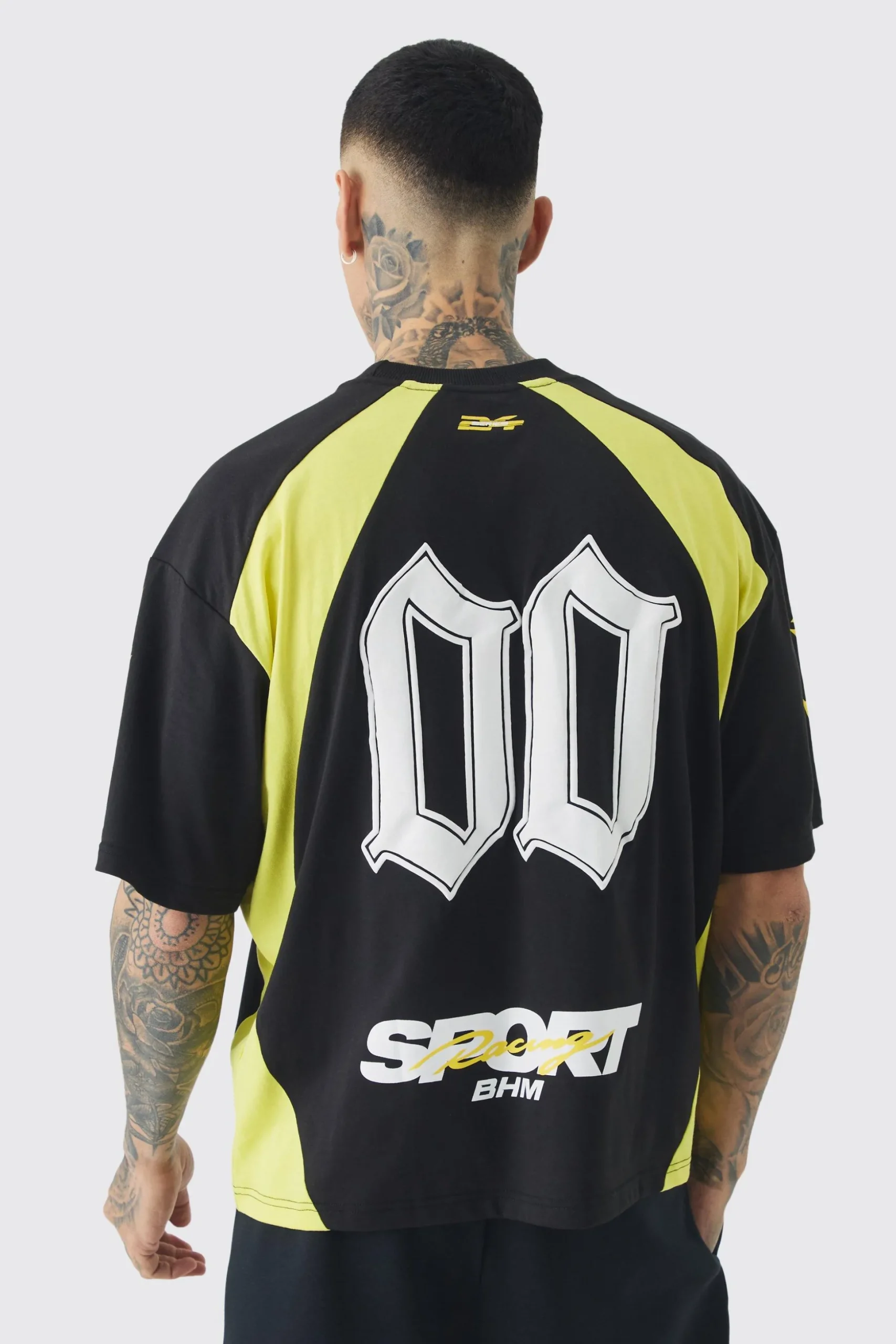 Tall Oversized Boxy Puff Print Moto Extended Neck T-shirt | BoohooMAN UK