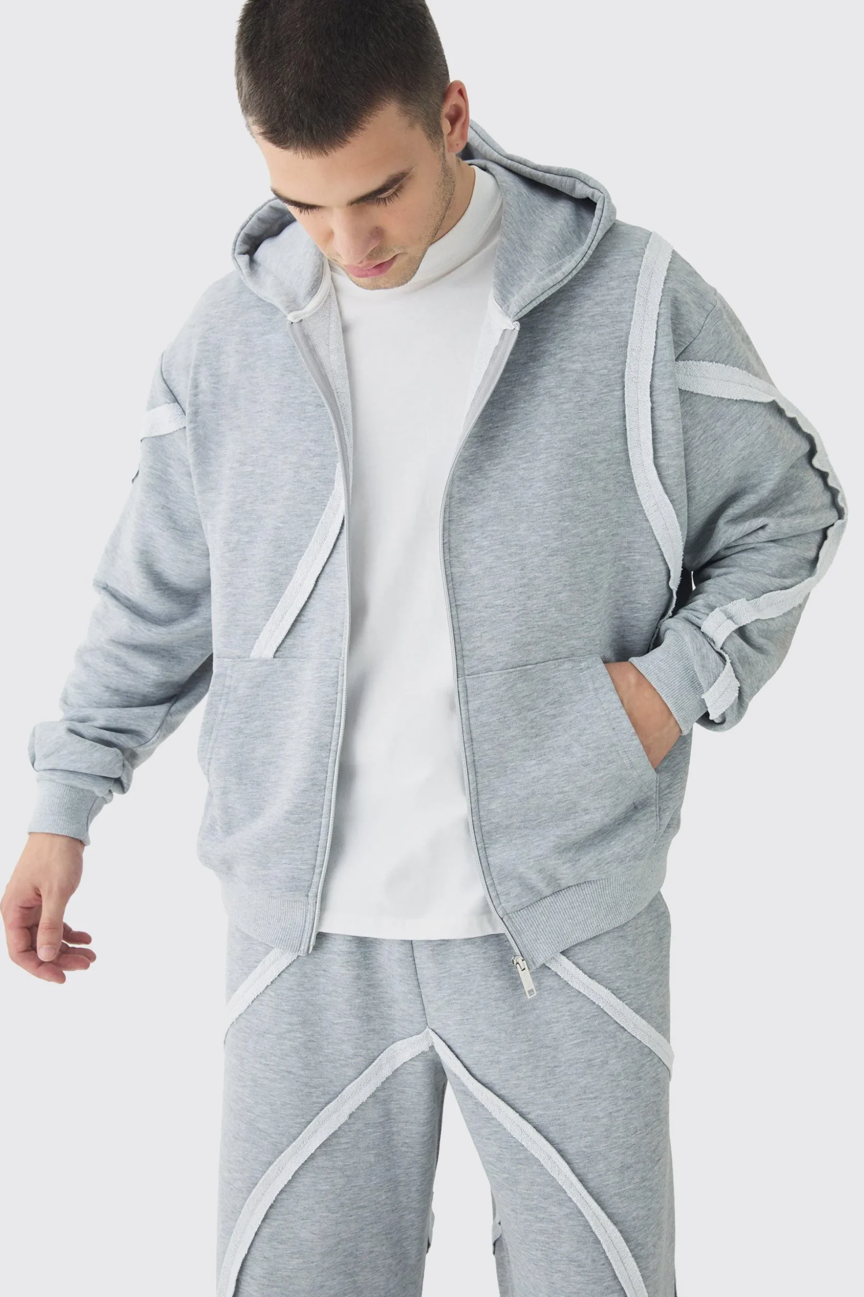 Tall Oversized Boxy Zip Panel Wide Jogger Tracksuit | BoohooMAN UK