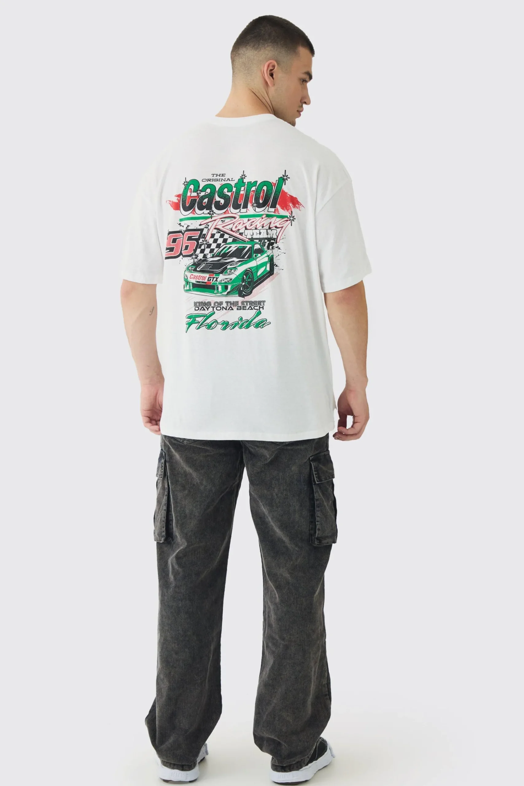 Tall Oversized Castrol GTX License Print T-Shirt | BoohooMAN UK