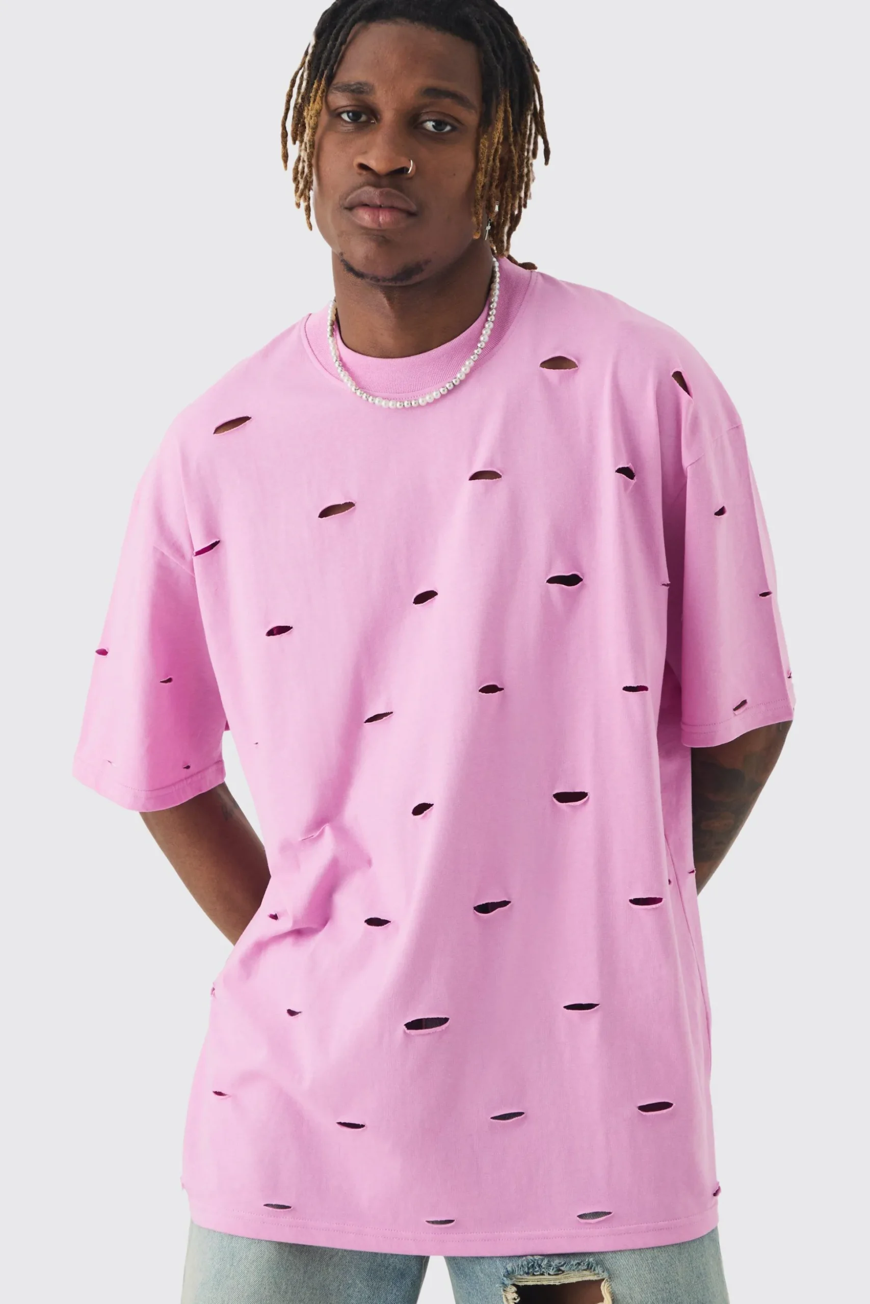 Tall Oversized Distressed Overydye T-shirt | BoohooMAN UK