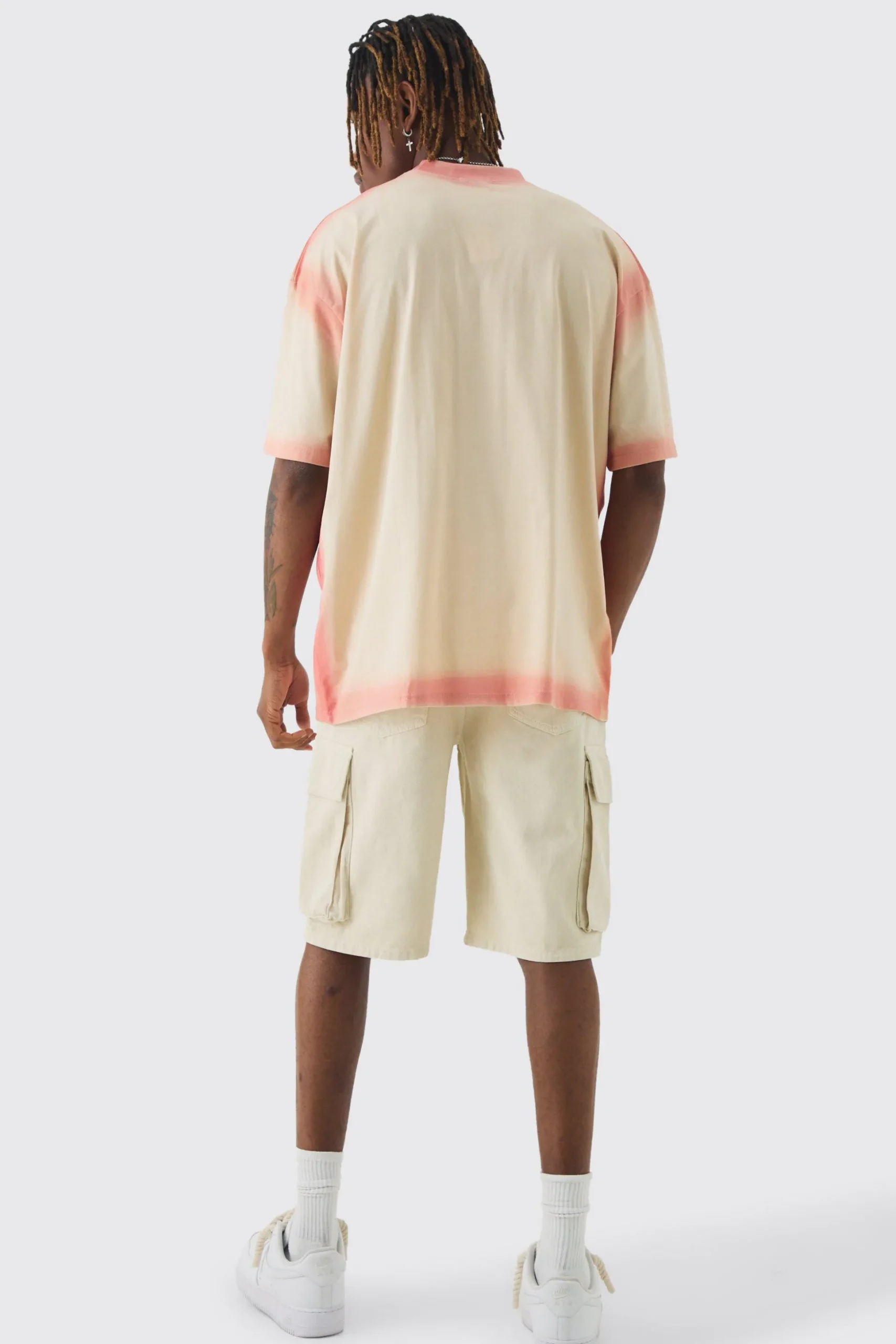 Tall Oversized Extended Neck Spray Wash T-shirt | BoohooMAN UK