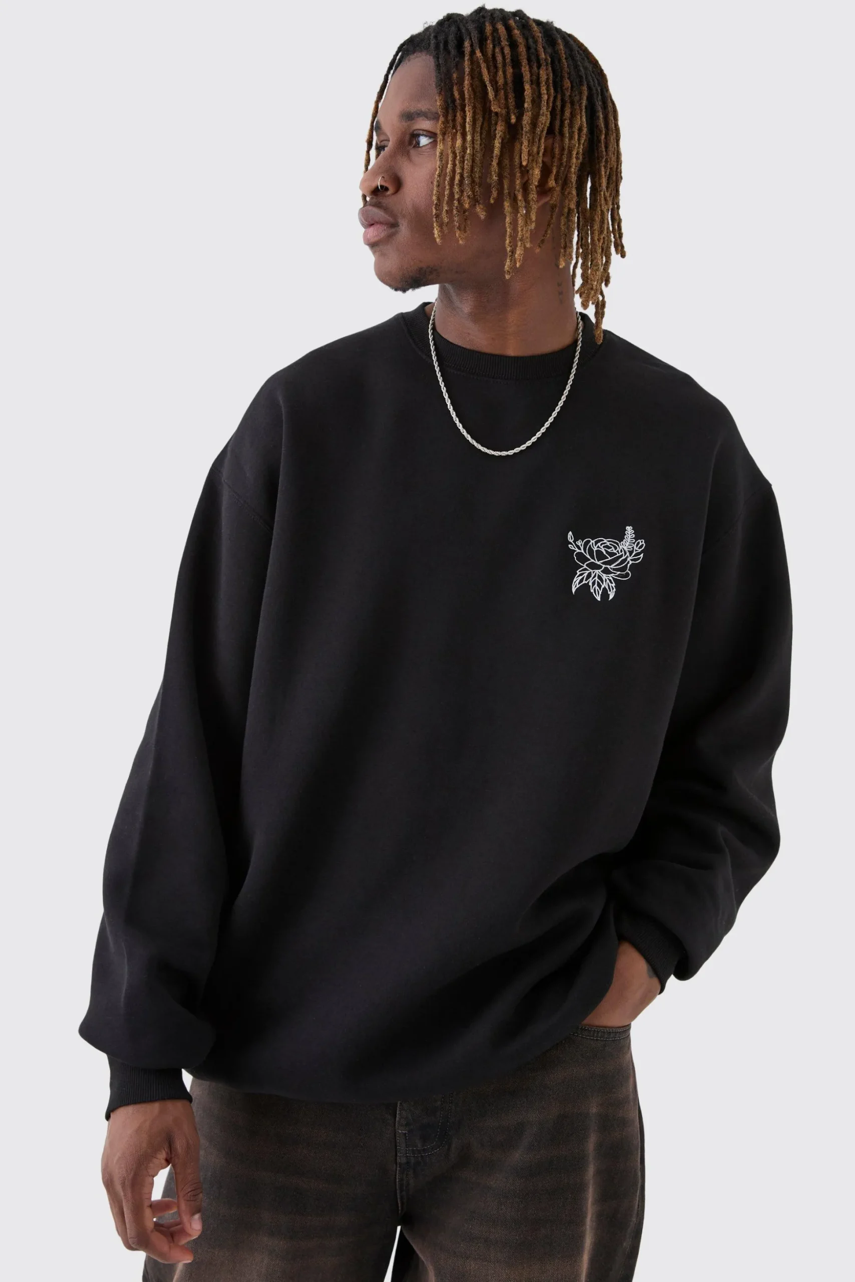 Tall Oversized Floral Embroidered Sweatshirt | BoohooMAN UK