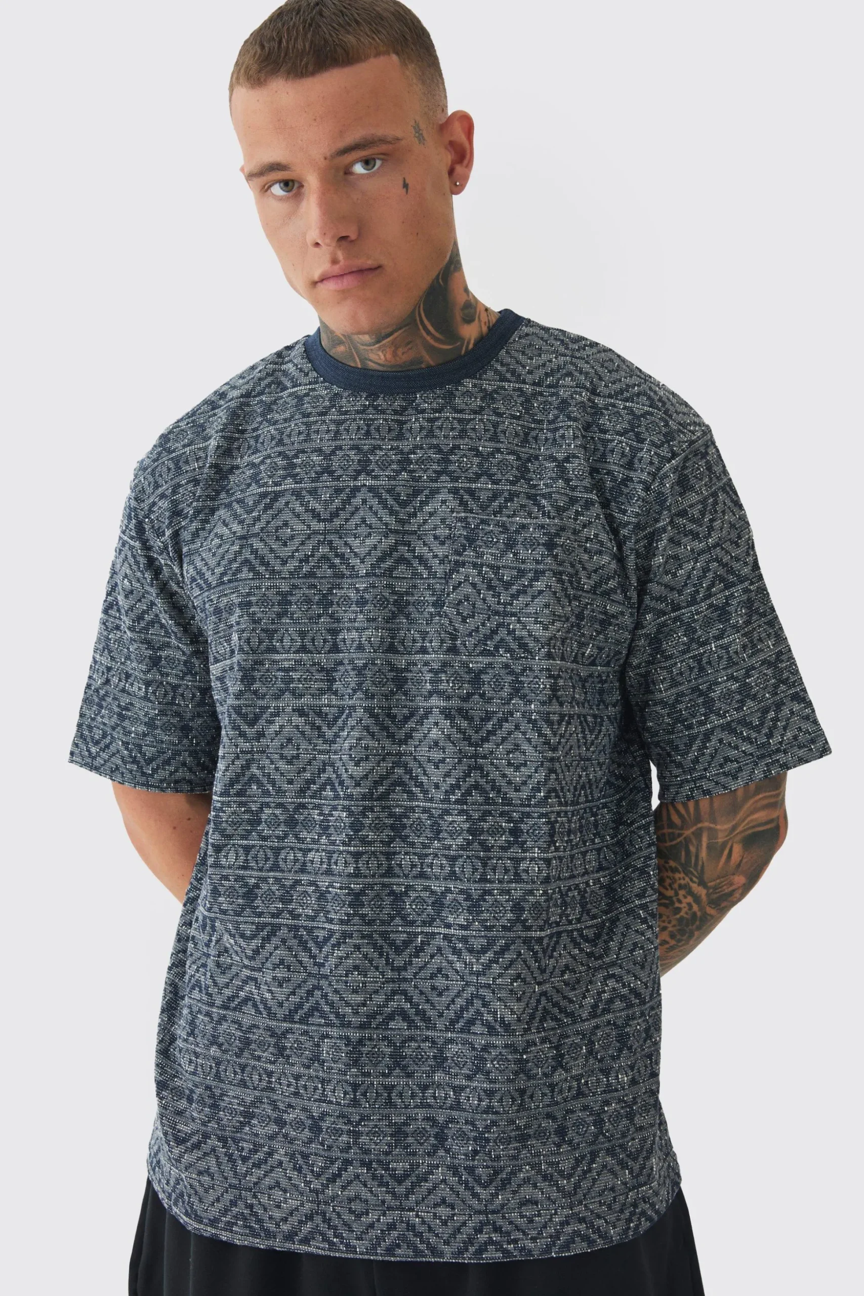Tall Oversized Jacquard Abstract T-shirt | BoohooMAN UK