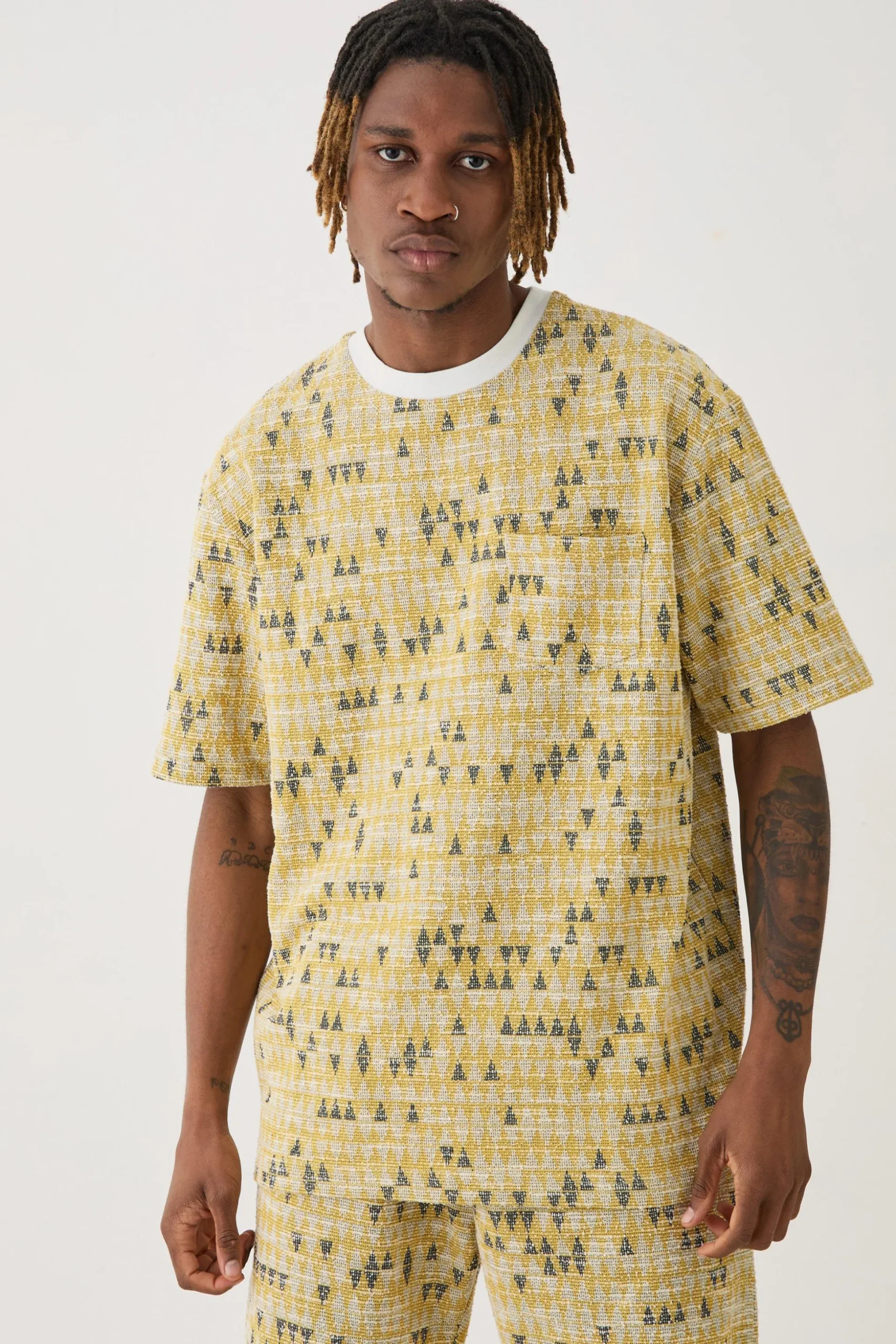 Tall Oversized Jacquard Geo T-shirt | BoohooMAN UK