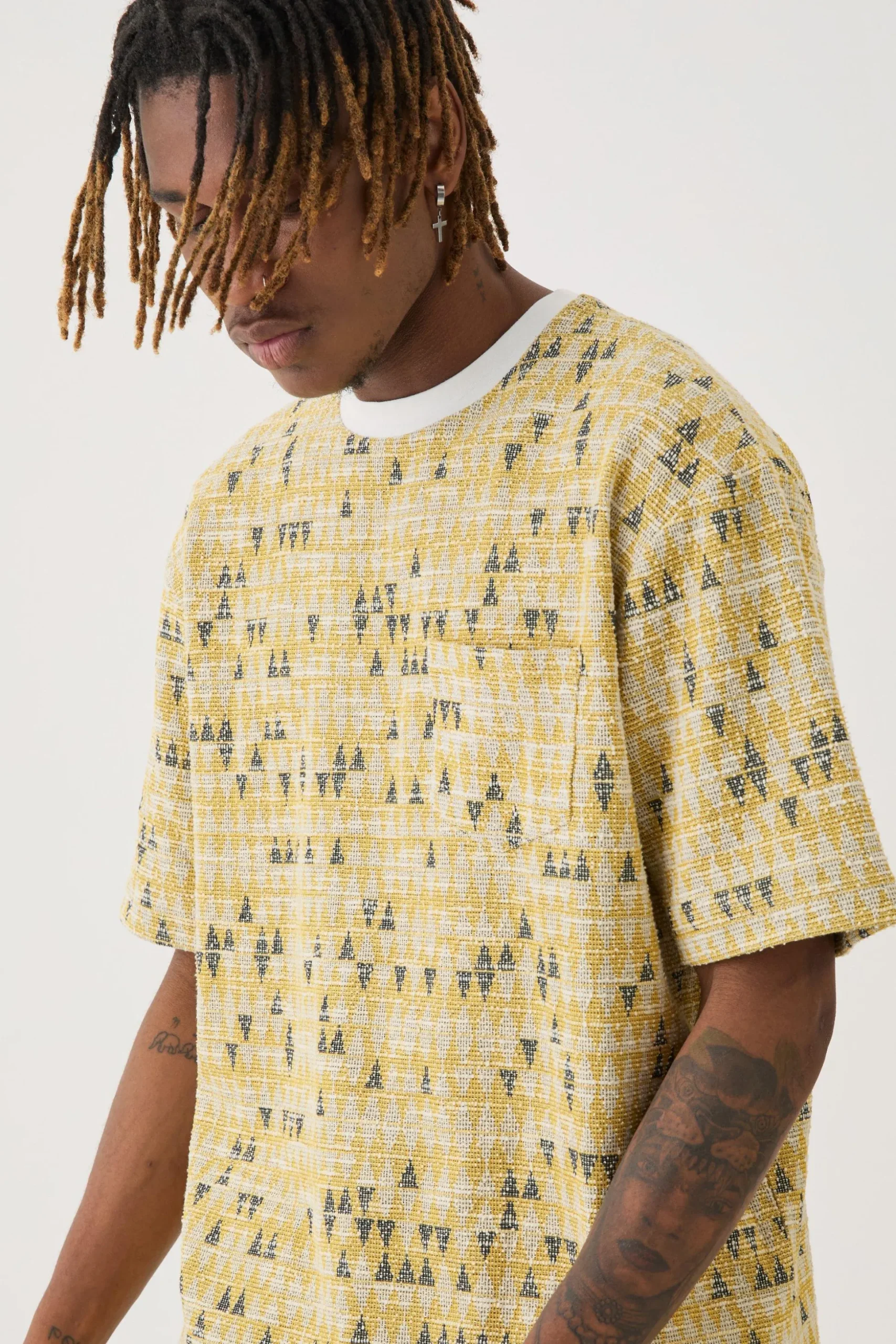 Tall Oversized Jacquard Geo T-shirt | BoohooMAN UK
