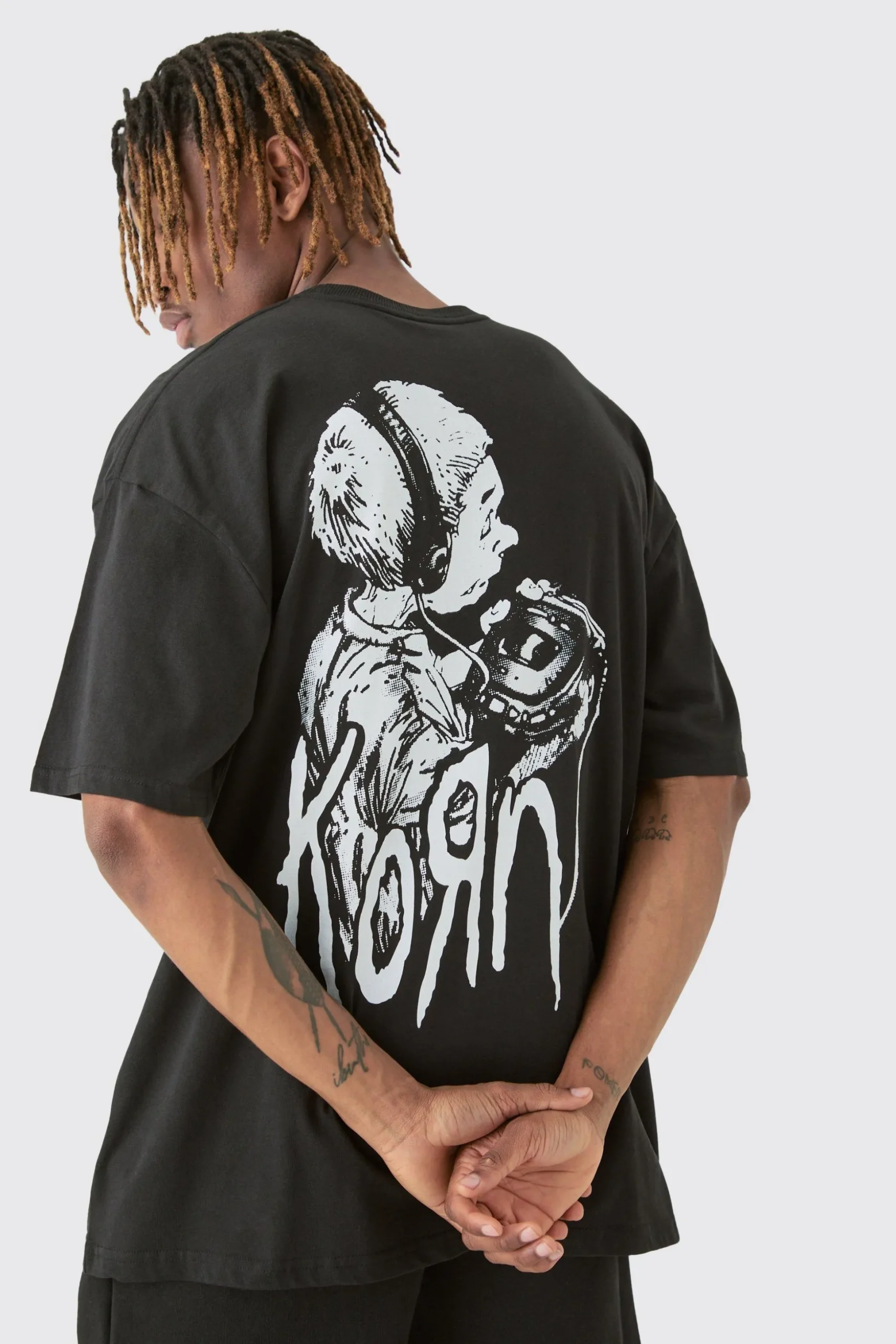 Tall Oversized Korn License T-shirt In Black | BoohooMAN UK