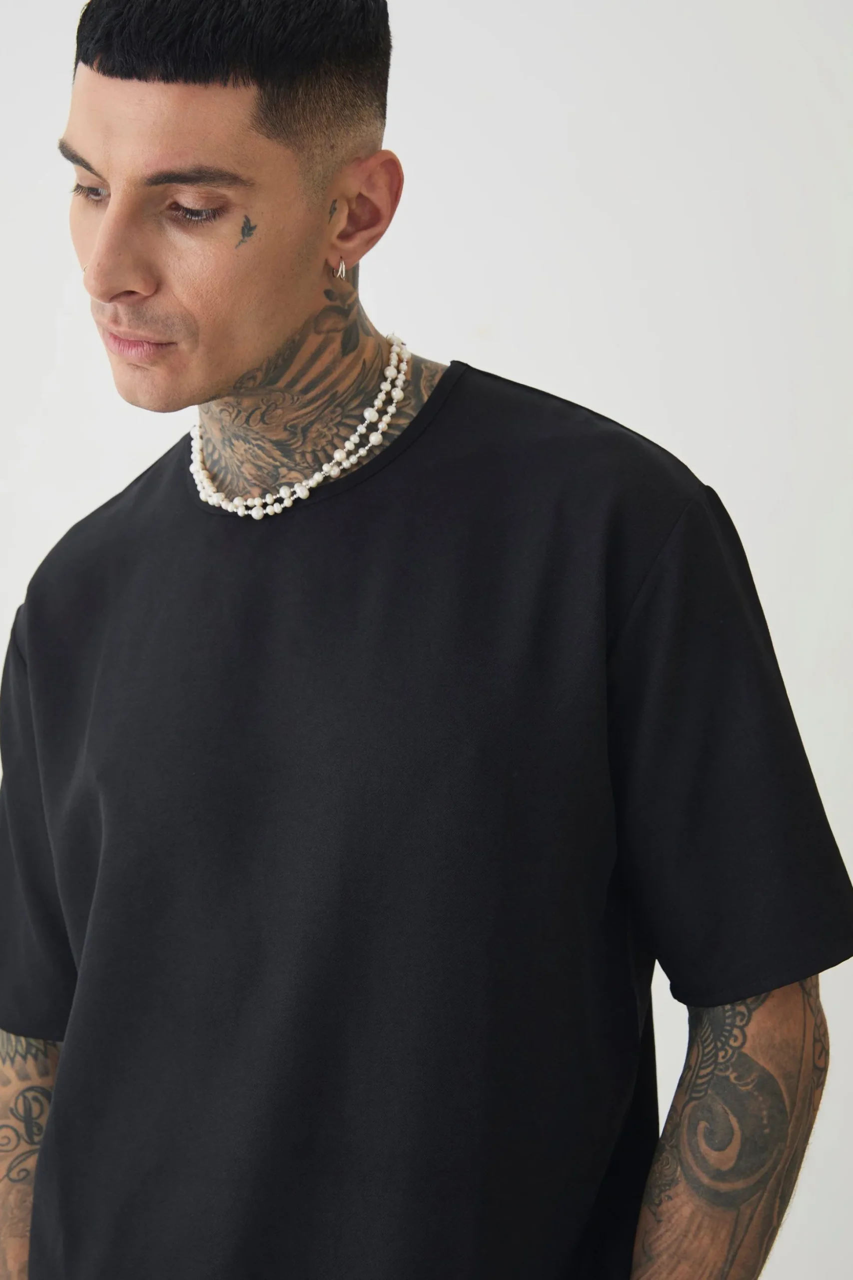 Tall Oversized Linen T-shirt In Black | BoohooMAN UK