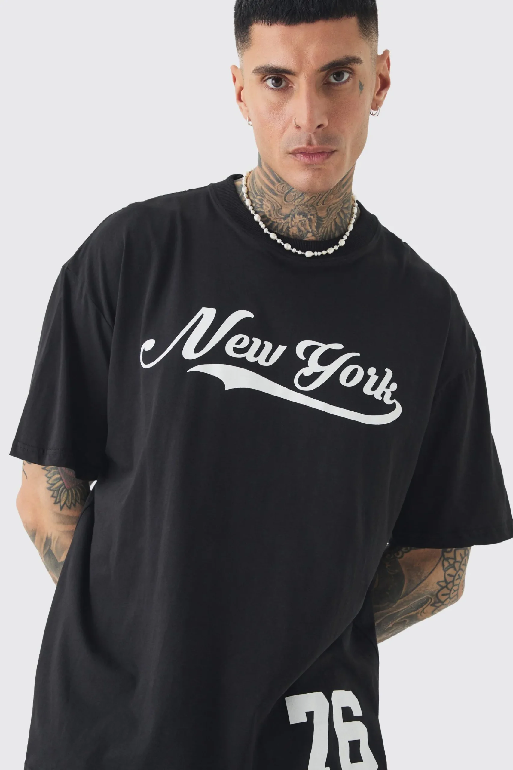 Tall Oversized New York Varsity Print T-shirt | BoohooMAN UK