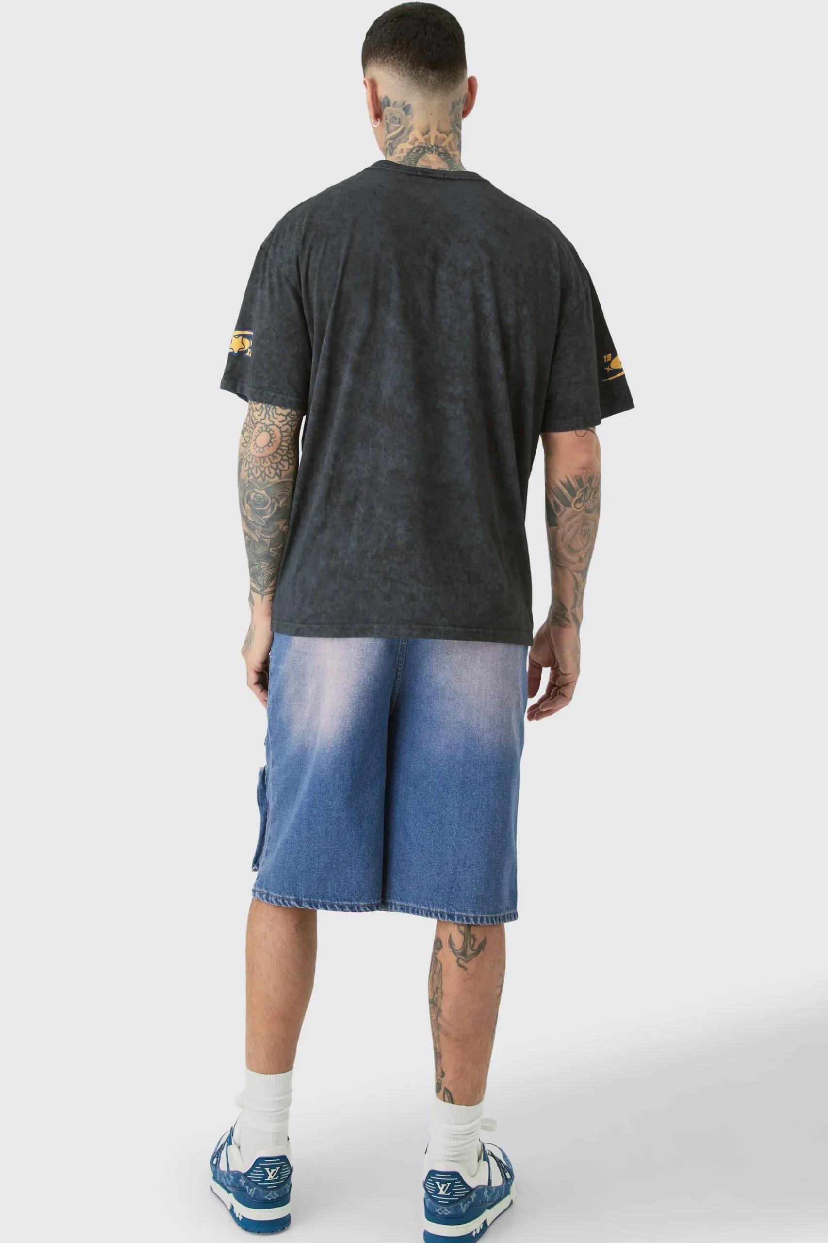 Tall Oversized Overdye Moto Graphic T-shirt | BoohooMAN UK