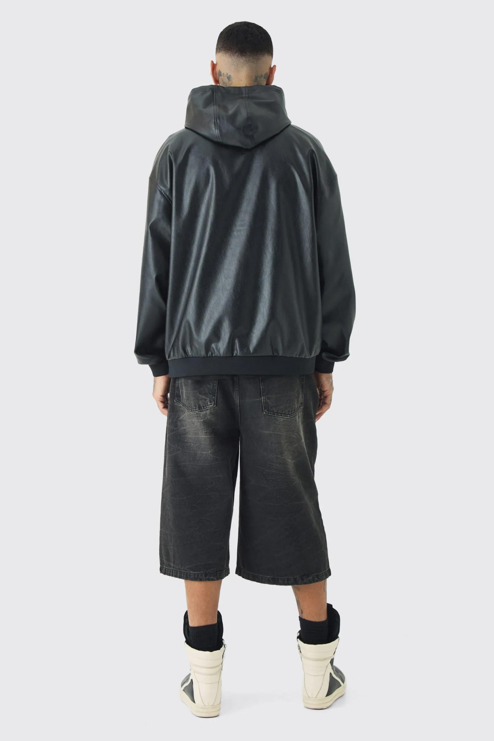 Tall Oversized PU Drop Shoulder Embossed Hoodie | BoohooMAN UK