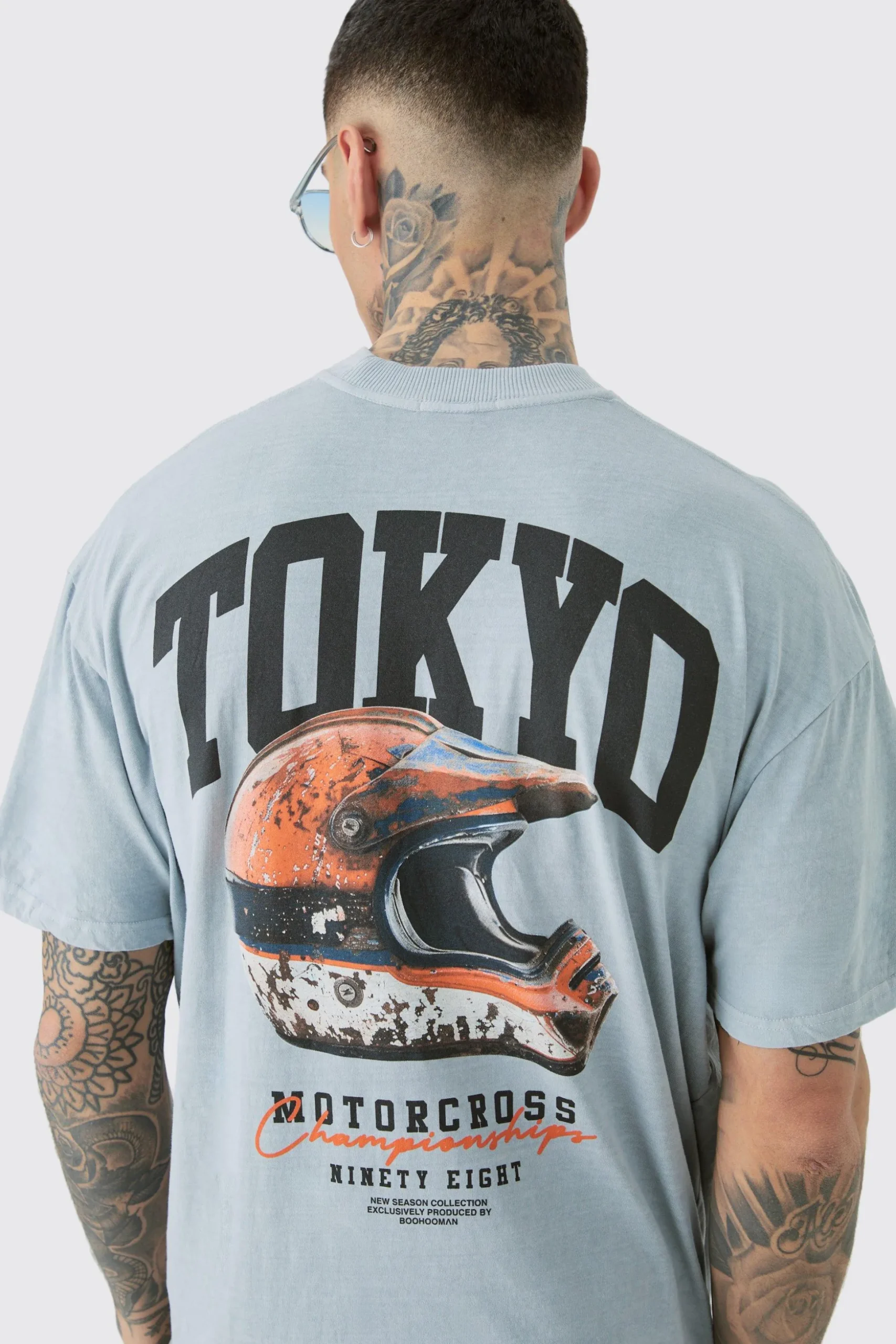 Tall Oversized Tokyo Back Print Overdye T-shirt | BoohooMAN UK