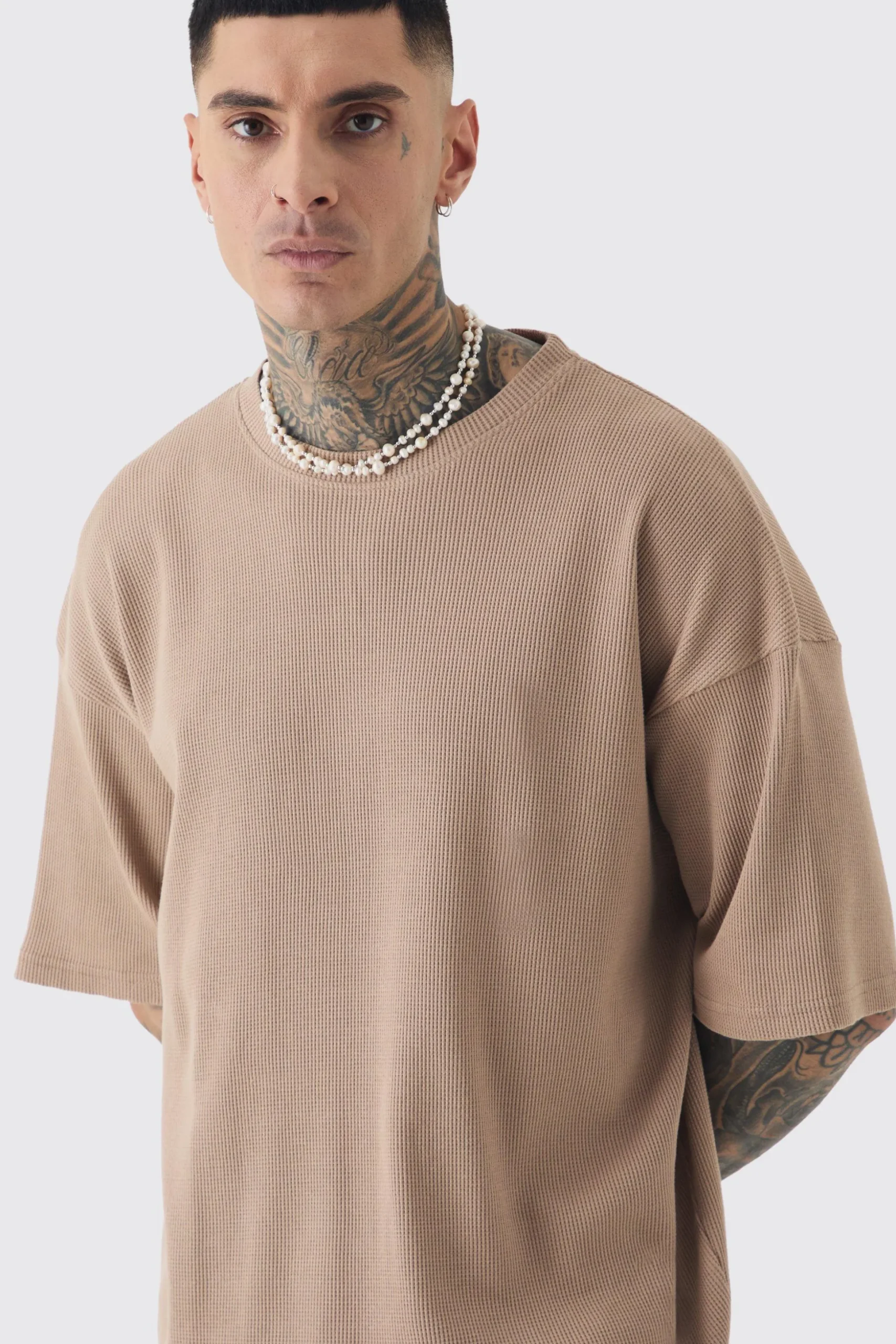 Tall Oversized Waffle T-shirt | BoohooMAN UK
