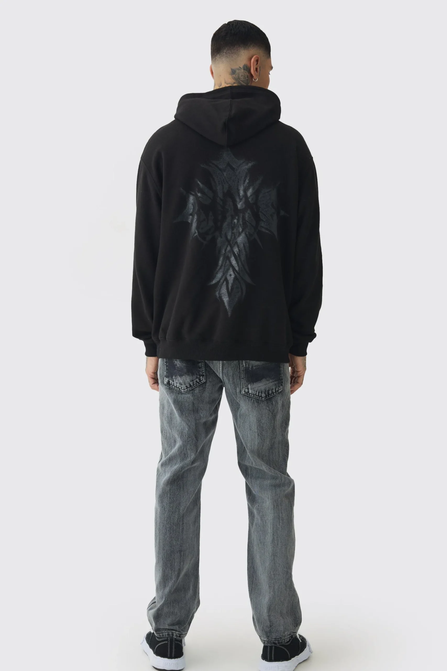 Tall Oversized Worldwide Gothic Cross Print Hoodie | BoohooMAN UK