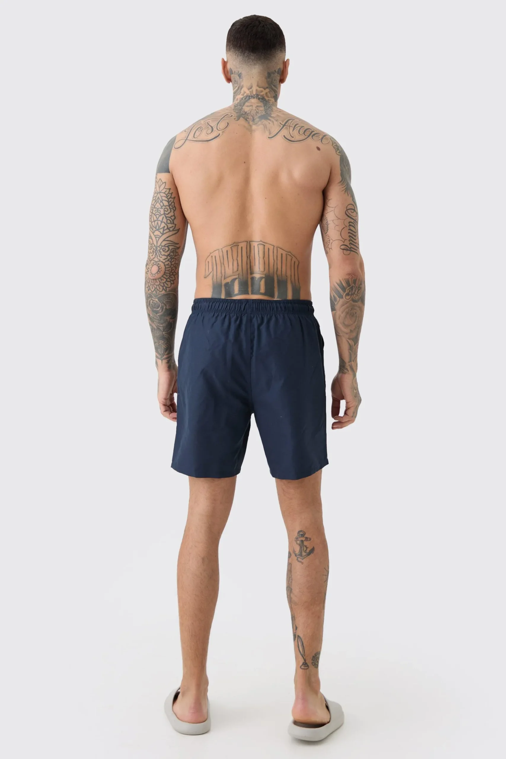 Tall Plain Mid Length Swim Short | BoohooMAN UK