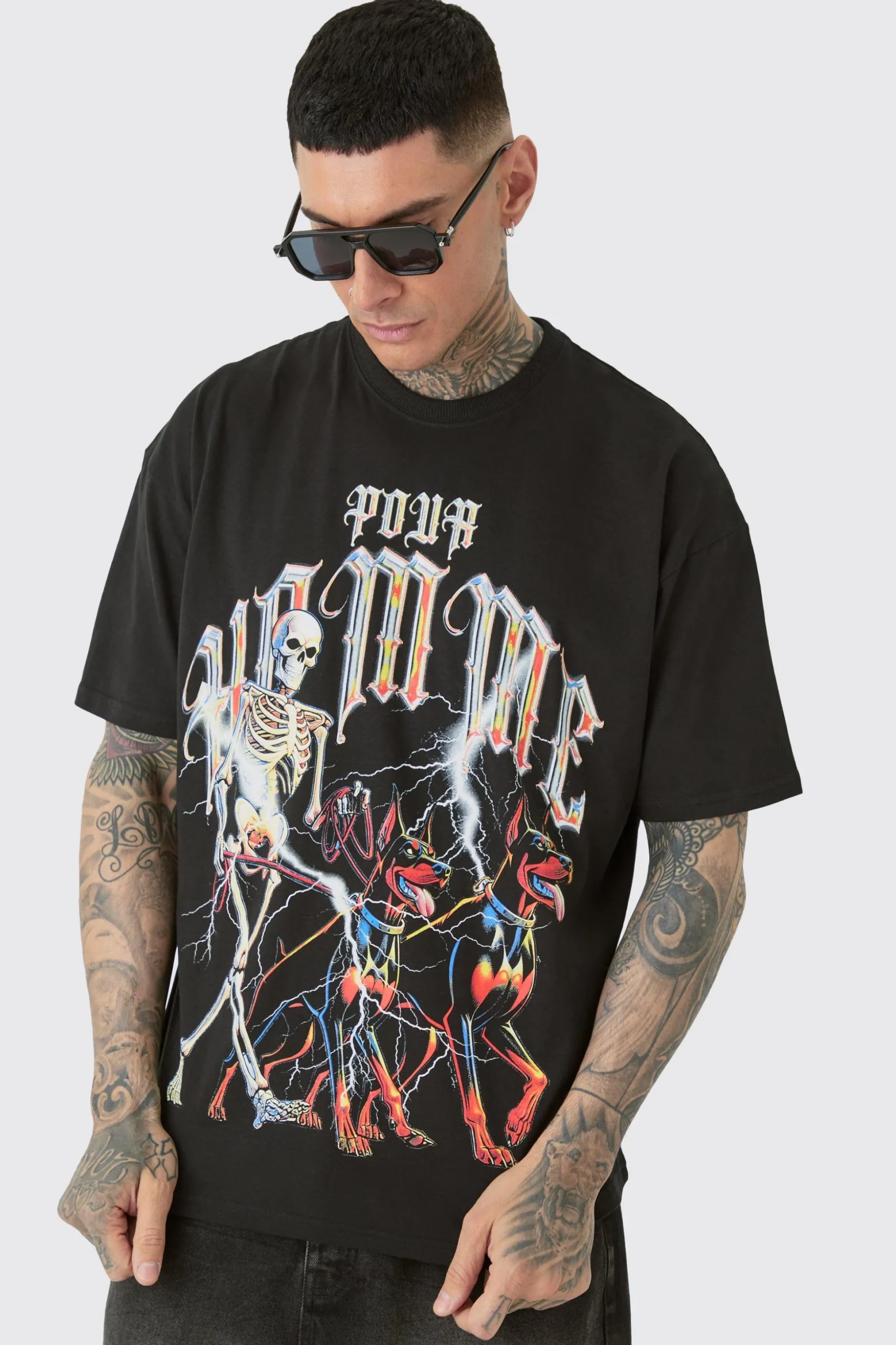 Tall Pour Homme Dog Skeleton T-shirt In Black | BoohooMAN UK