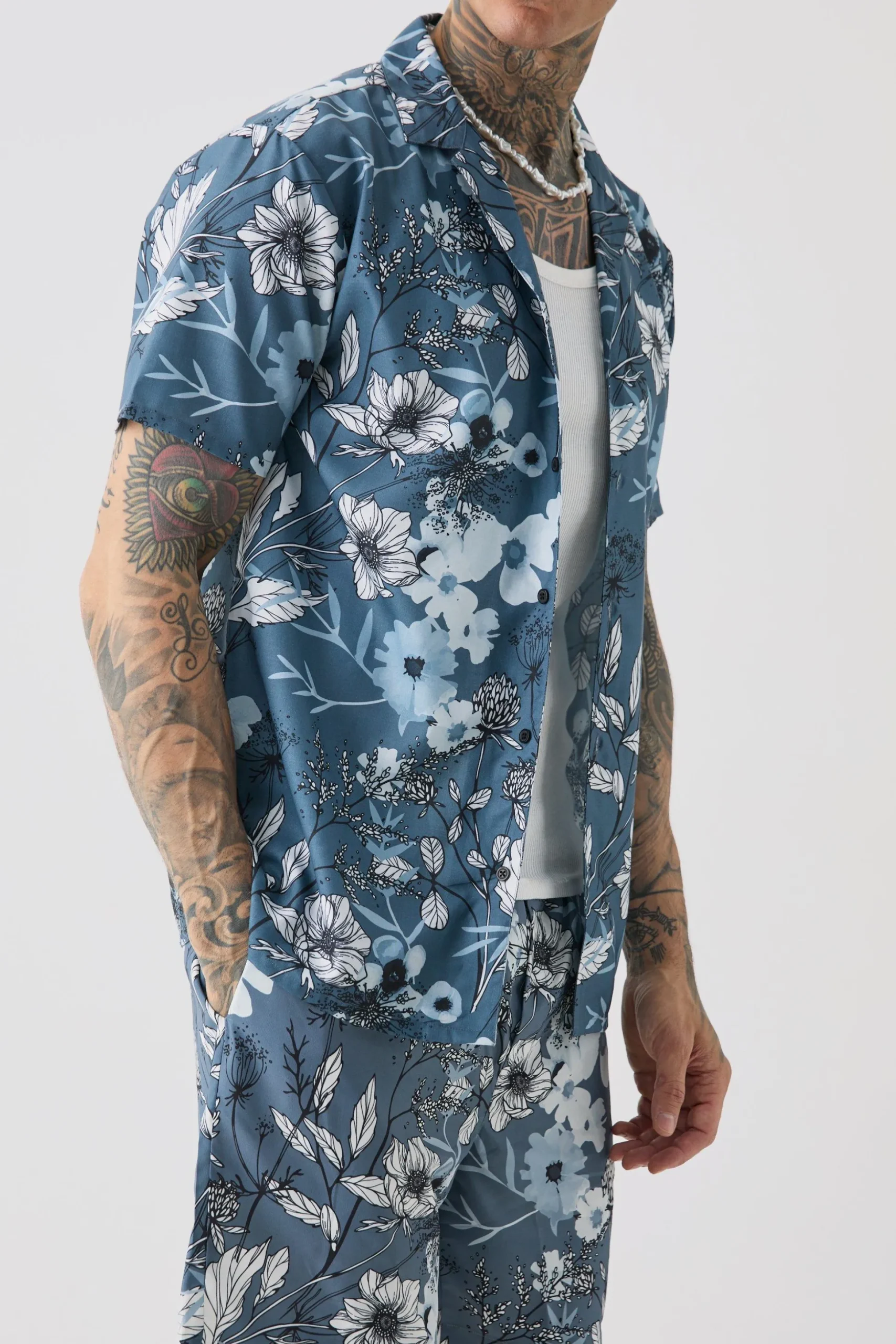 Tall Regular Floral Print Shirt & Swim Short Set | BoohooMAN UK
