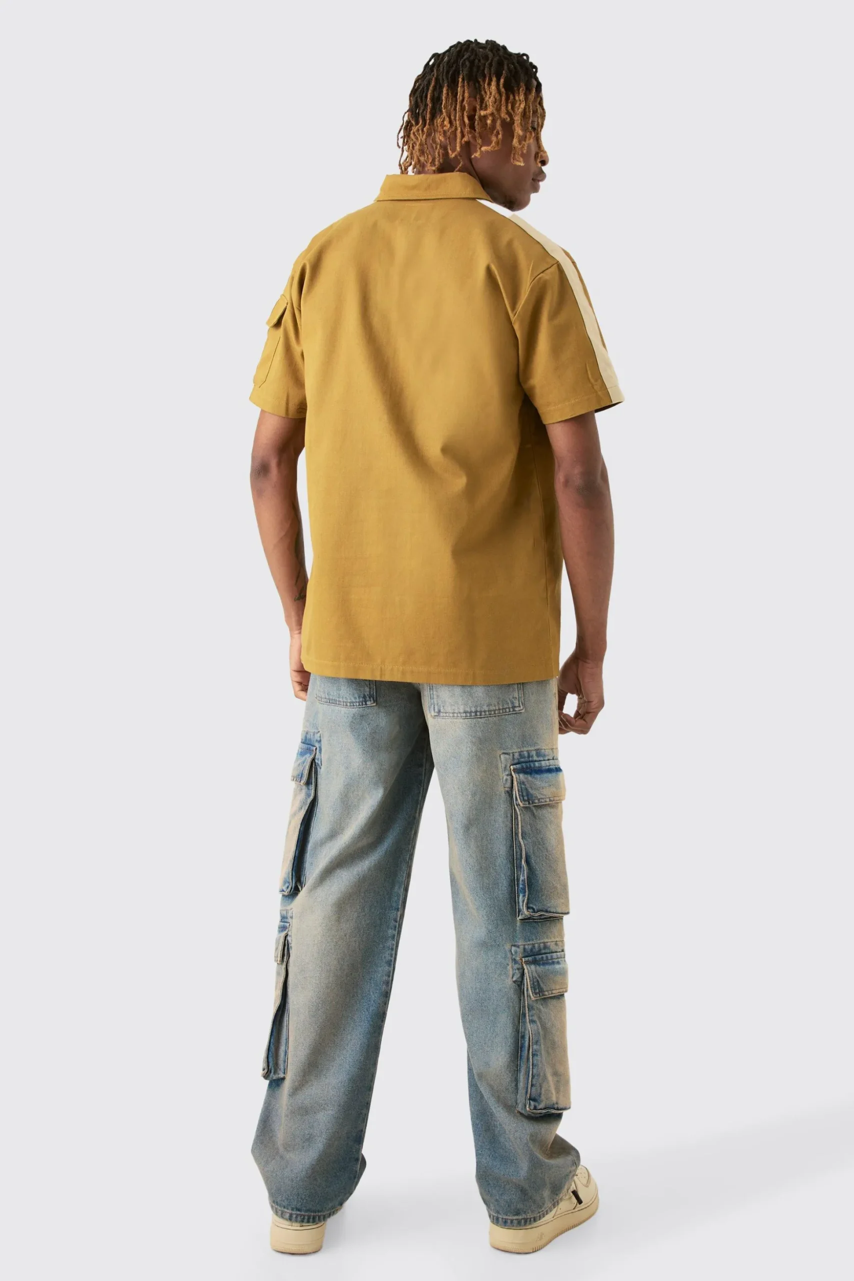 Tall Regular Panel Twill Shirt | BoohooMAN UK