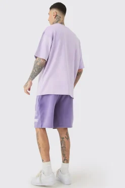 Tall Relaxed Moto Puff Print Washed Shorts | BoohooMAN UK