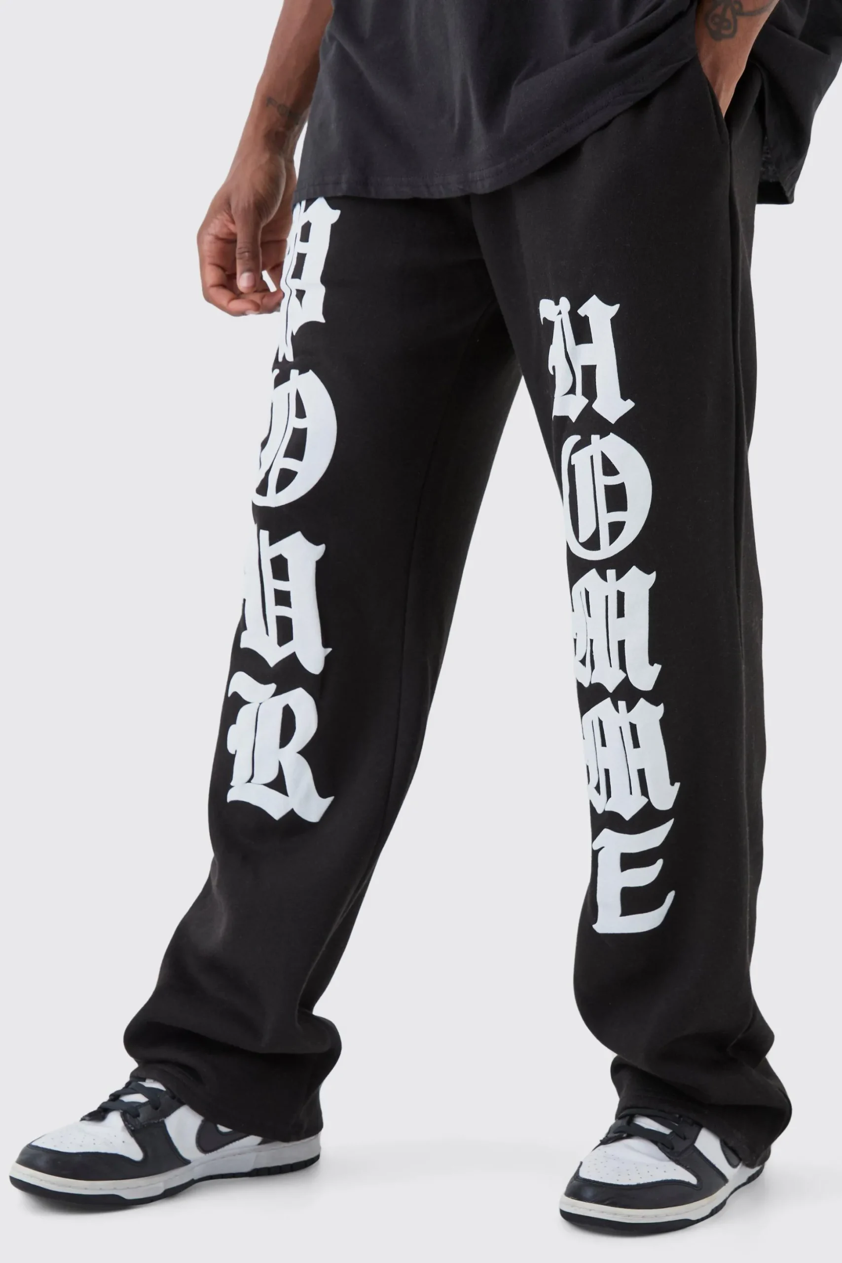 Tall Relaxed Pour Homme Puff Print Jogger | BoohooMAN UK
