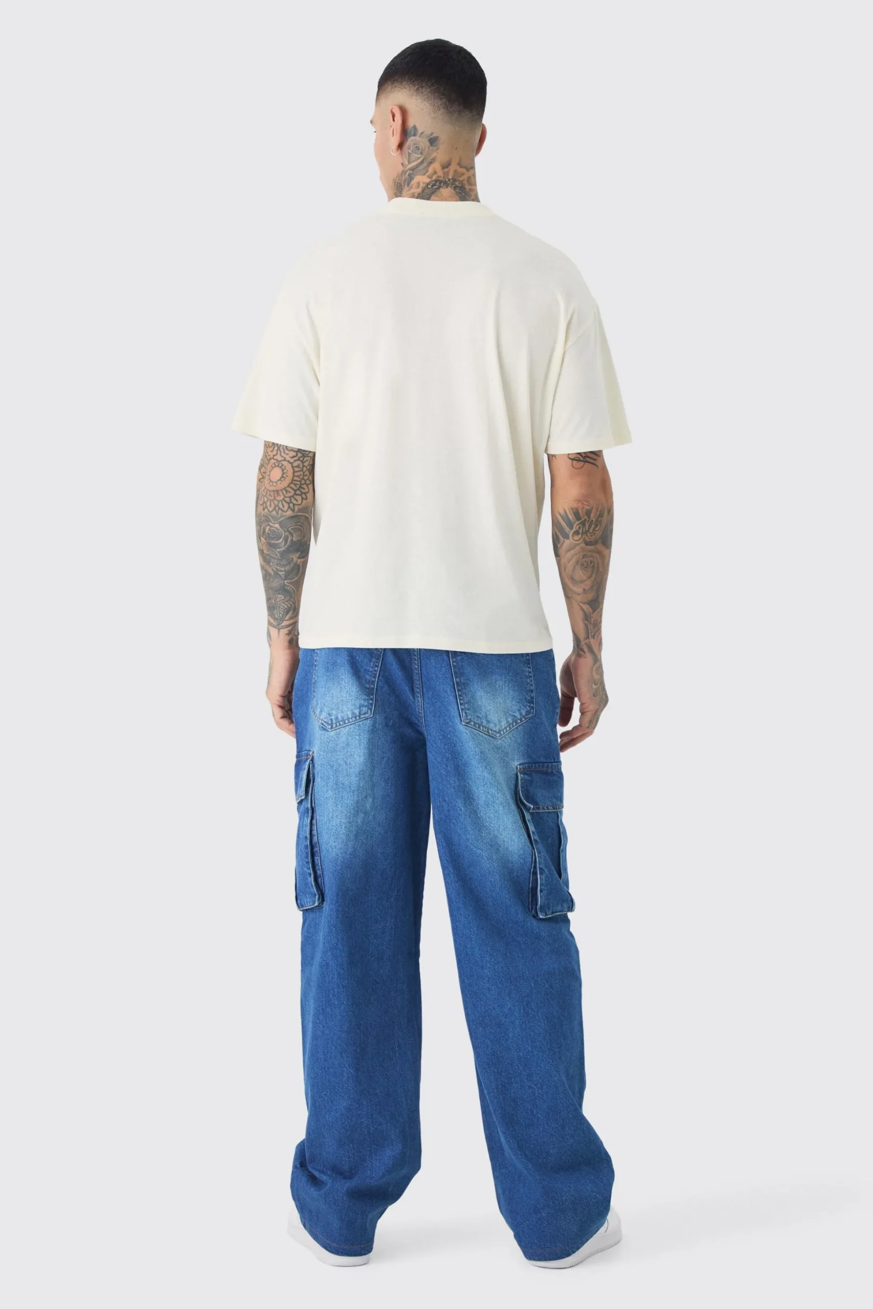 Tall Relaxed Rigid Cargo Jeans | BoohooMAN UK