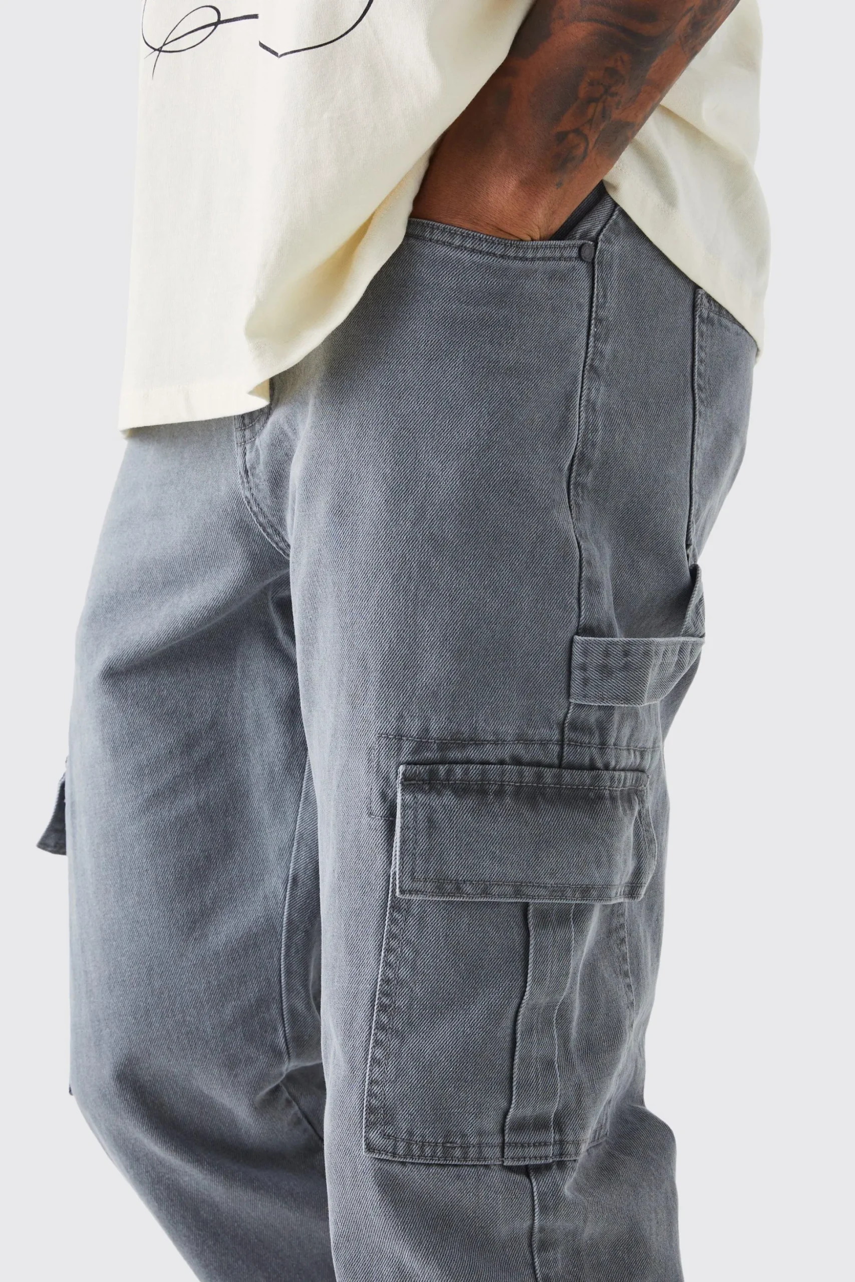 Tall Relaxed Rigid Carpenter Split Hem Jean | BoohooMAN UK