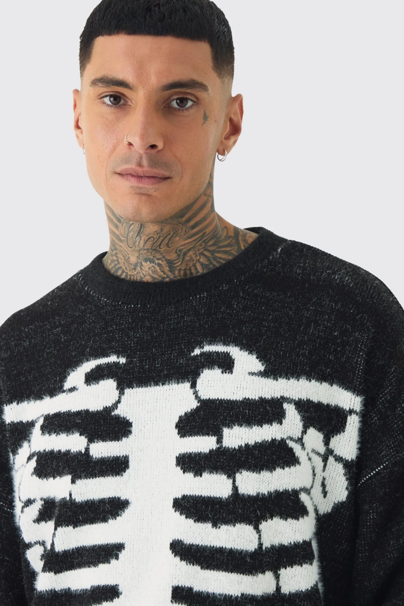 Tall Rib Cage Oversized Knitted Jumper | BoohooMAN UK