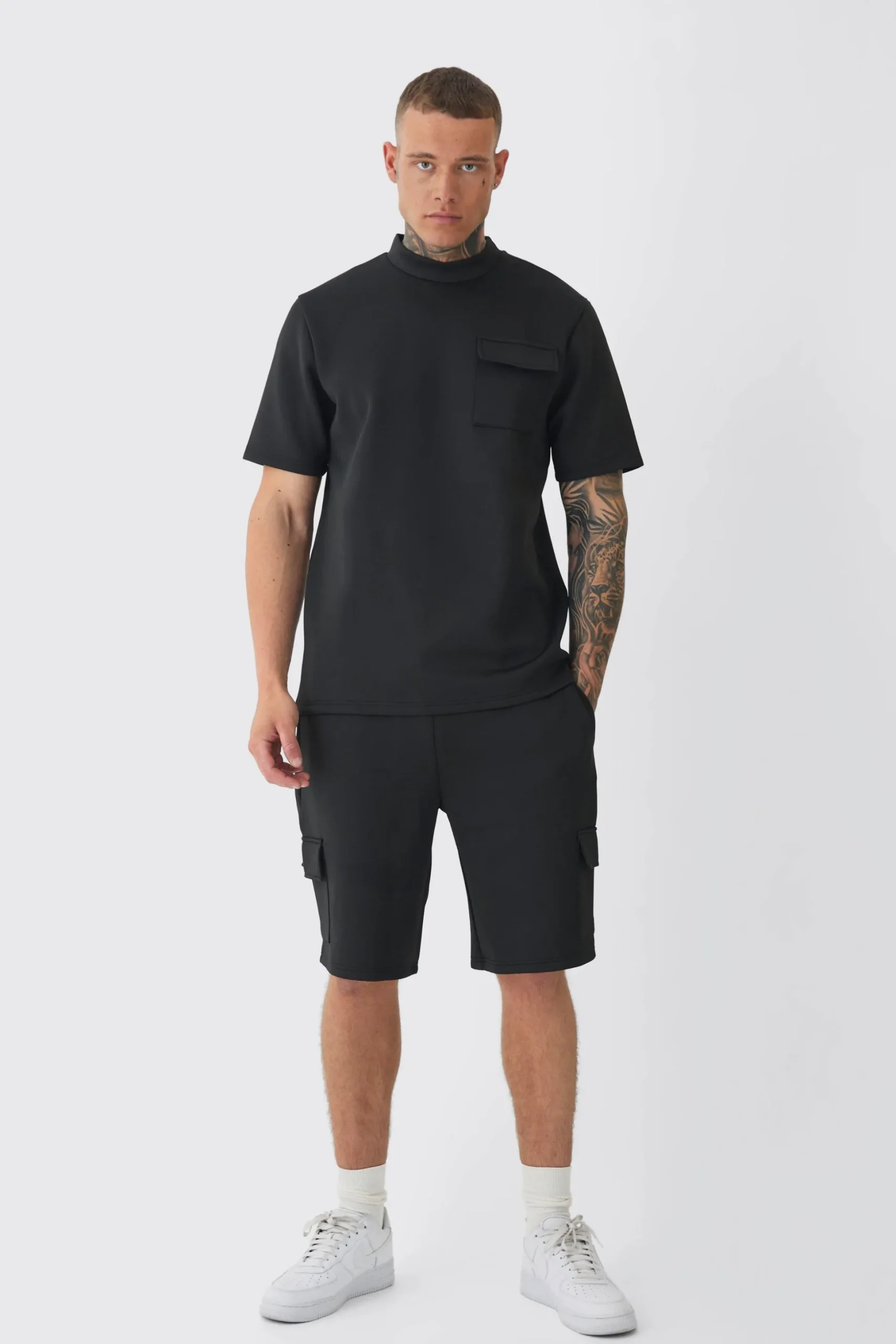 Tall Scuba Extended Neck Pocket T-shirt & Cargo Short Set | BoohooMAN UK