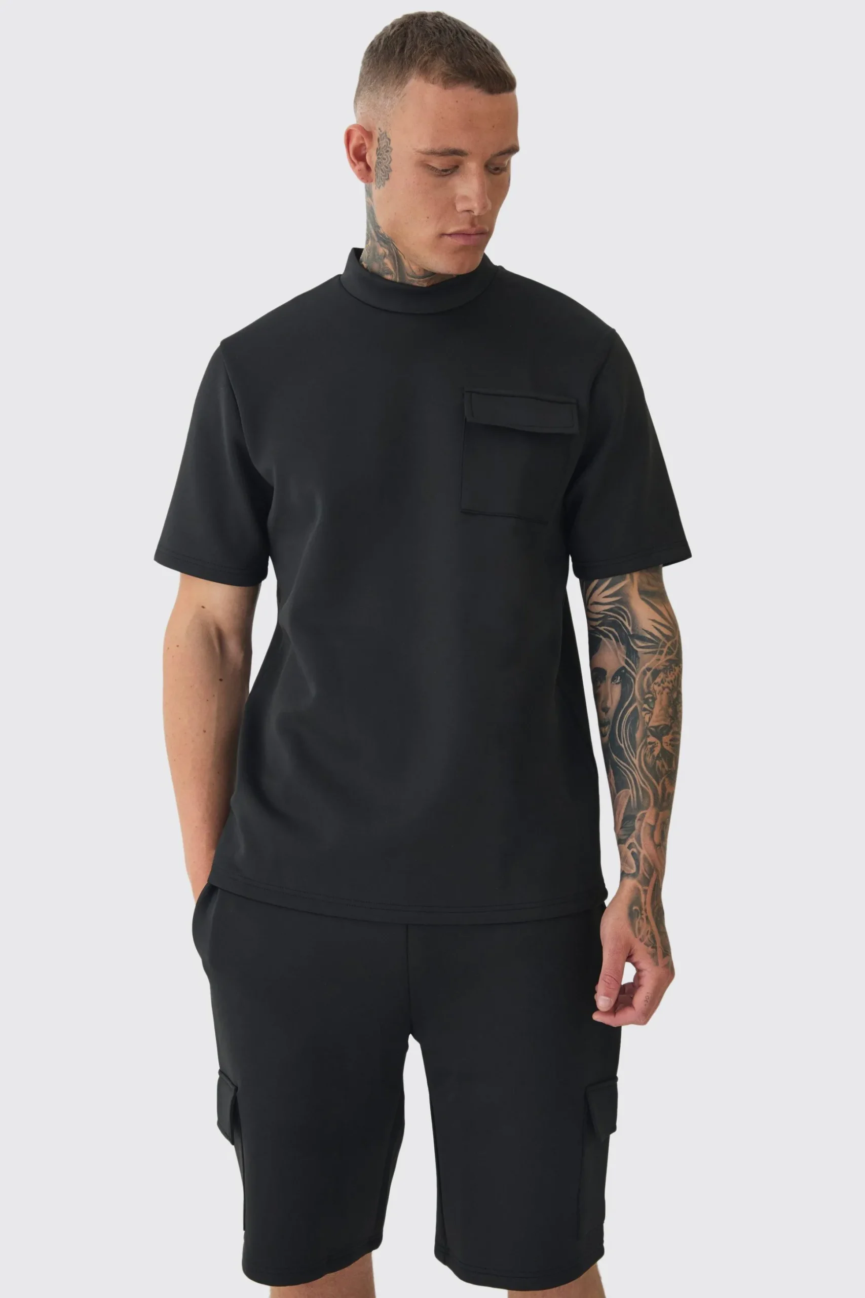 Tall Scuba Extended Neck Pocket T-shirt & Cargo Short Set | BoohooMAN UK