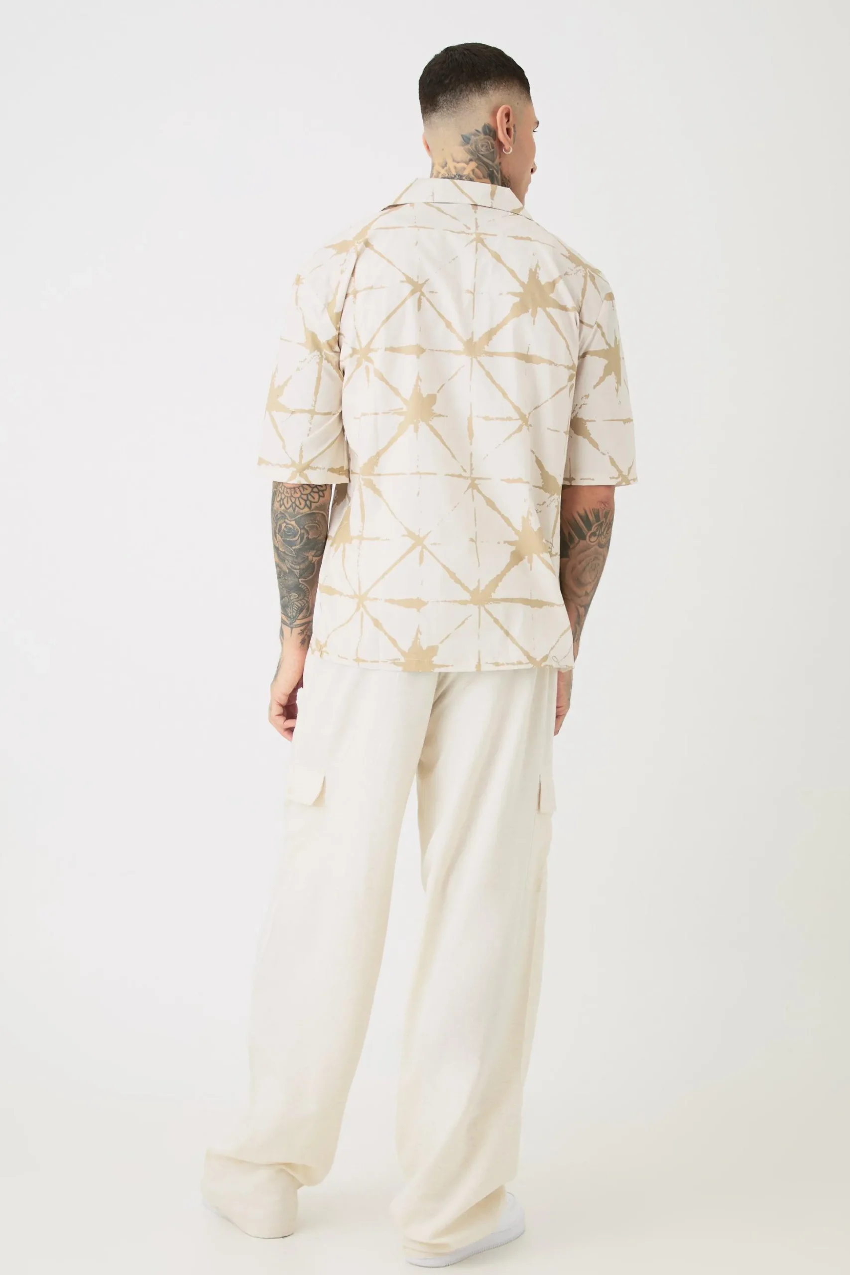 Tall Short Sleeve Drop Revere Abstract Poplin Print Shirt | BoohooMAN UK