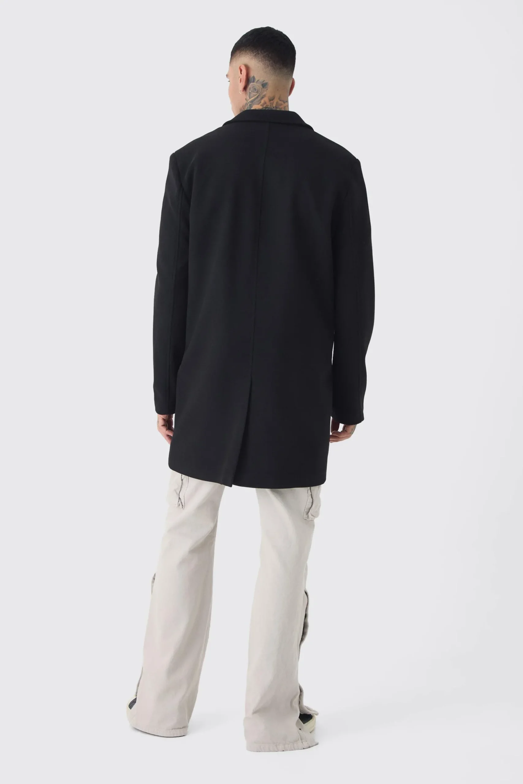 Tall Single Breasted Wool Look Overcoat In Black | BoohooMAN UK