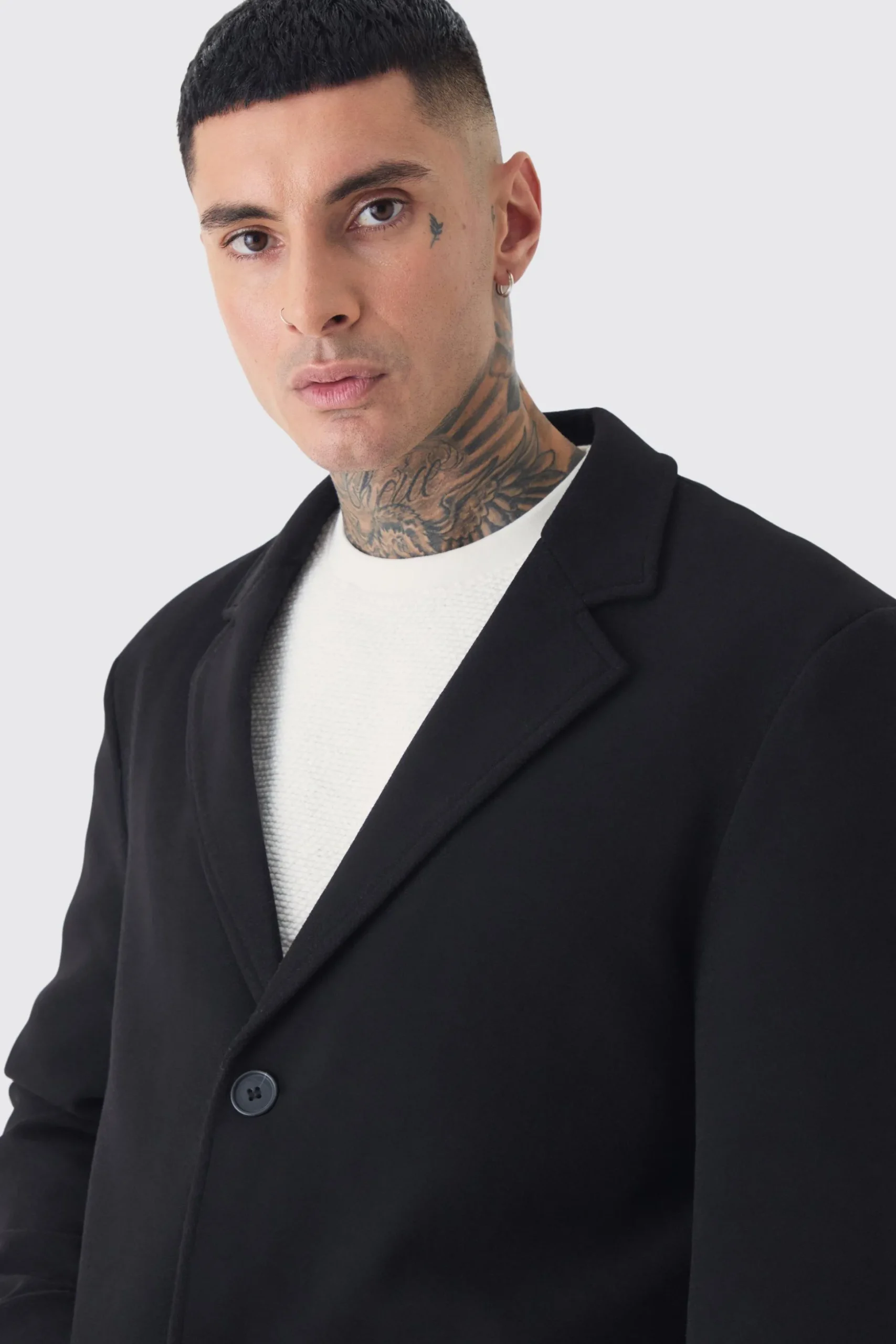 Tall Single Breasted Wool Look Overcoat In Black | BoohooMAN UK