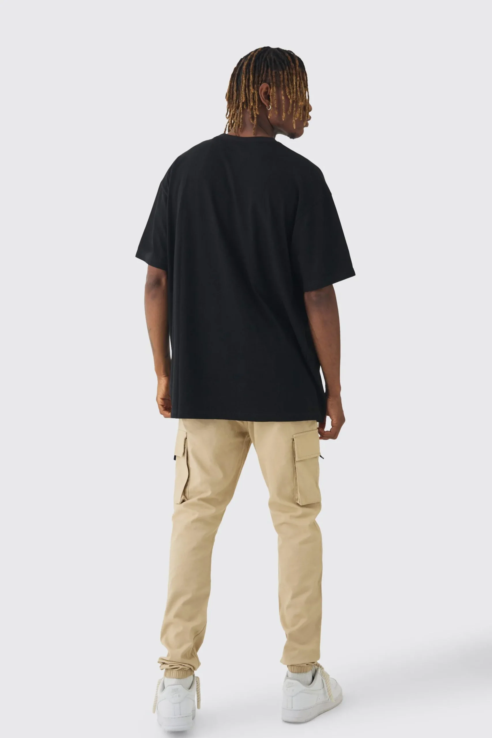 Tall Skinny Fit Elasticated Waist Cuffed Cargo Trousers | BoohooMAN UK