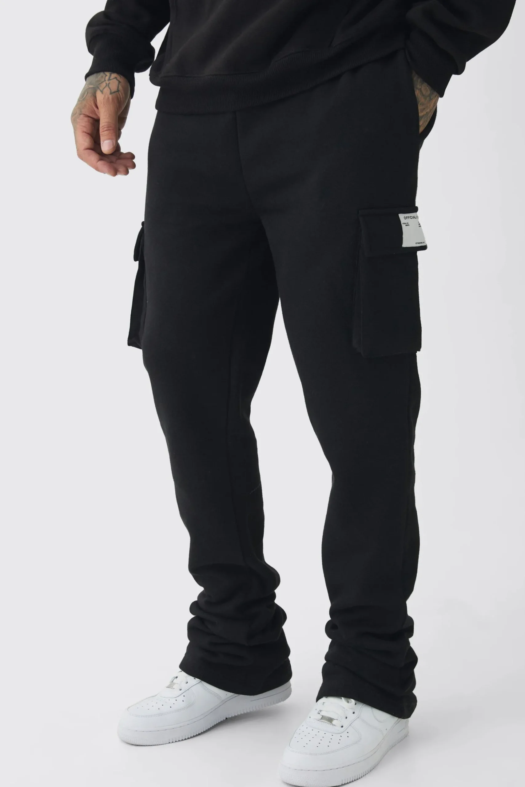 Tall Skinny Fit Extreme Stacked Woven Tab Cargo Jogger | BoohooMAN UK