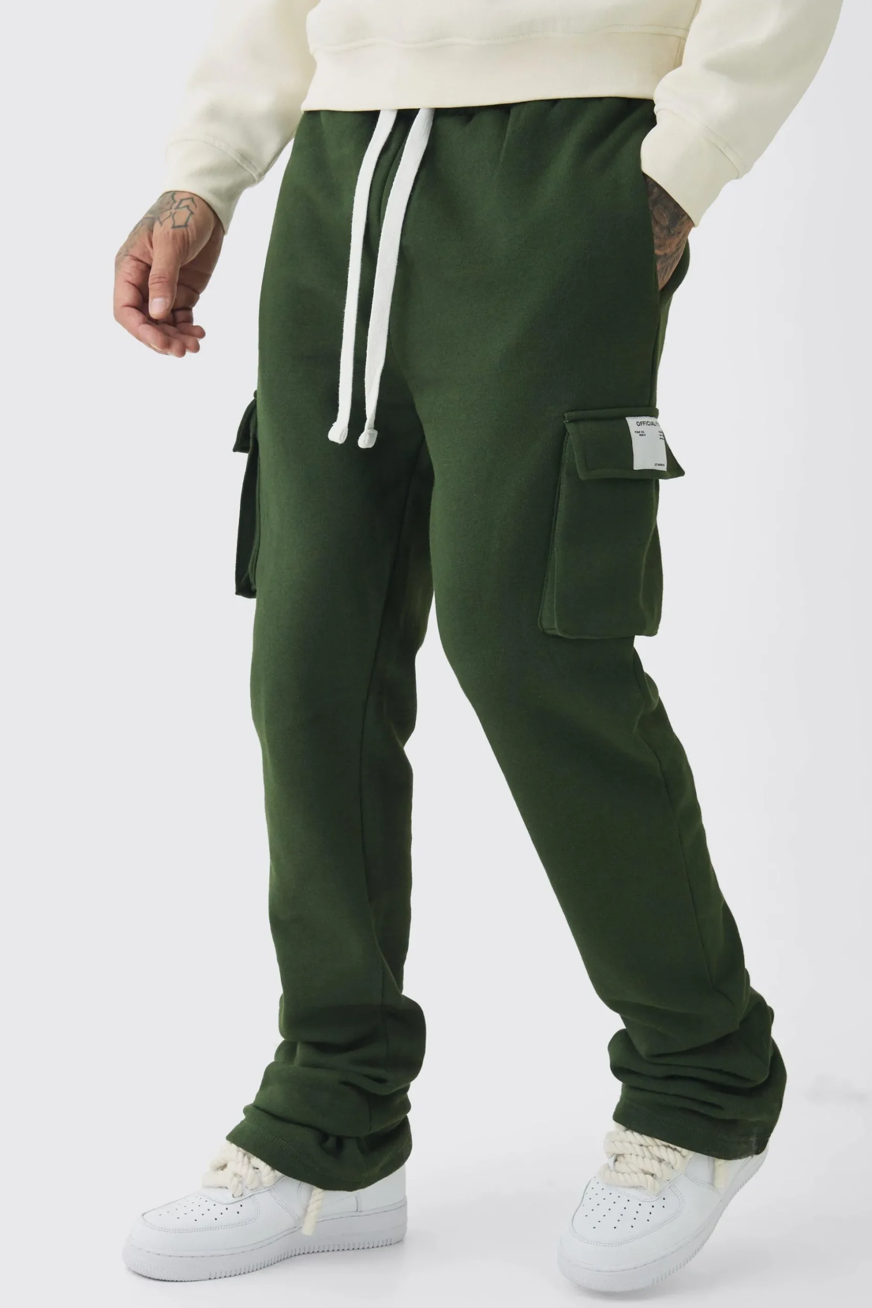 Tall Skinny Fit Extreme Stacked Woven Tab Cargo Jogger | BoohooMAN UK
