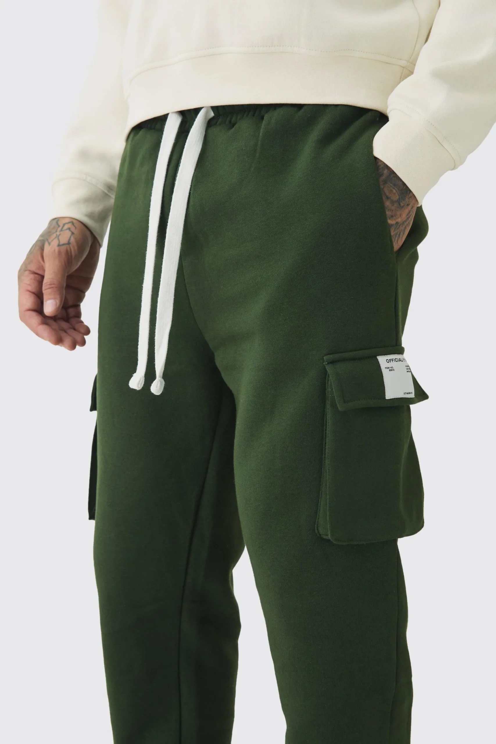 Tall Skinny Fit Extreme Stacked Woven Tab Cargo Jogger | BoohooMAN UK